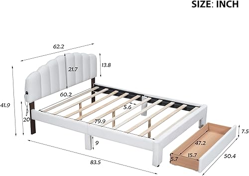 Vista 34 de Cama tapizada de tamaño matrimonial con cabecera de terciopelo con patrón de flores (pasta de frijoles rojo-full2col)