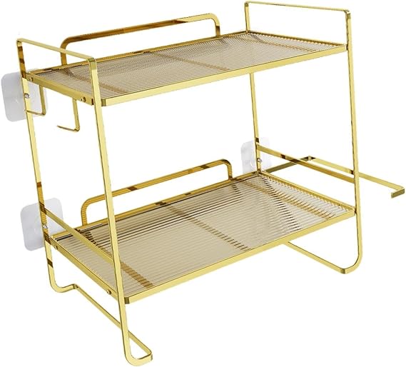 Fenteer Wall Shelf with Hooks for Toilet Shower Organizer Storage Rack