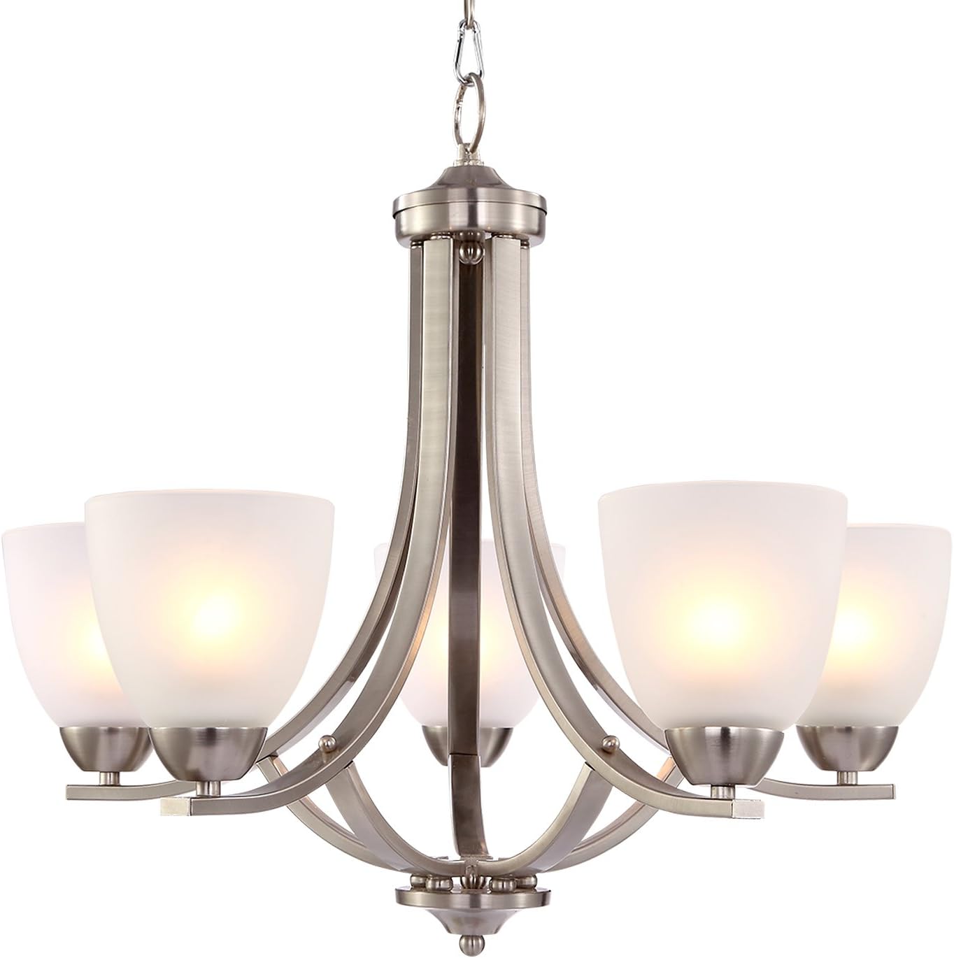 LivEditor Modern Style Satin Nickel Chandelier with Frosted Glass Shades Lighting (5-Lighting)