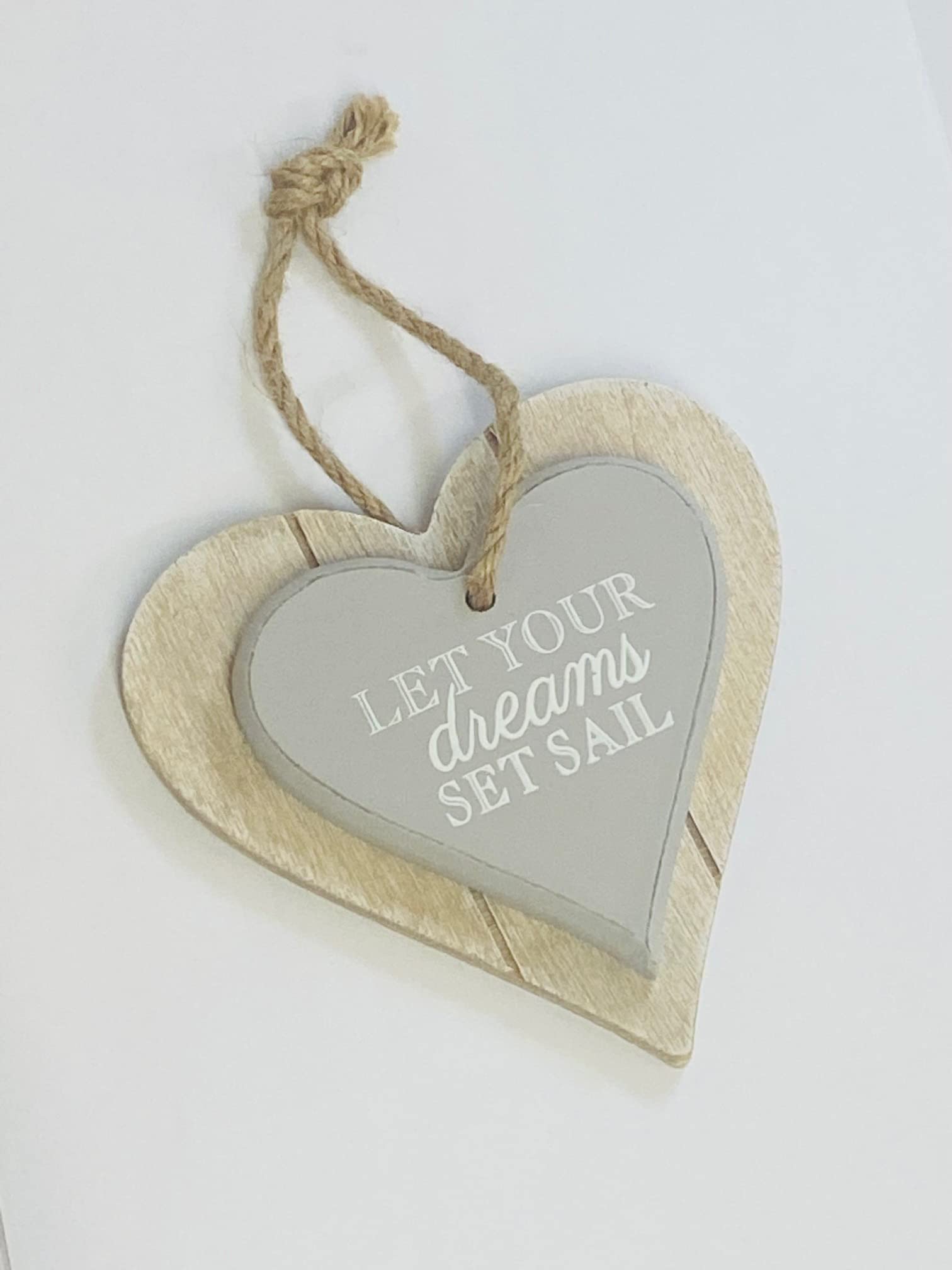 Chunky Wood Hanging Heart Plaque Nautical Coast Love Sign (LILAC LET YOUR DREAMS SET SAIL)