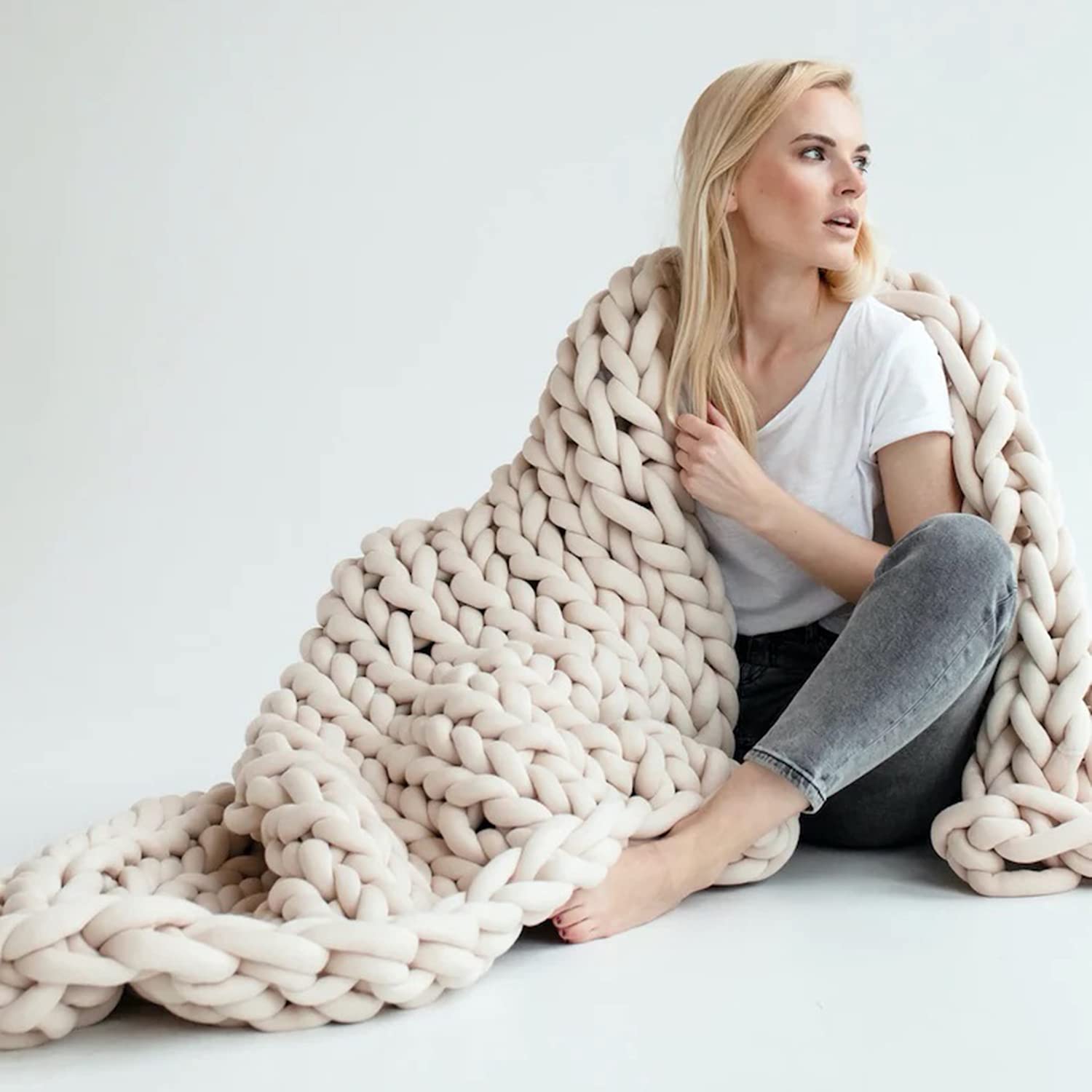 GULAKY Filato di cotone grosso tubo di filato super morbido spesso per lavori a maglia fai da te fatti a mano coperta di lana merinos, decorazione alternativa per la casa, beige, 2,3 kg (8200 g)