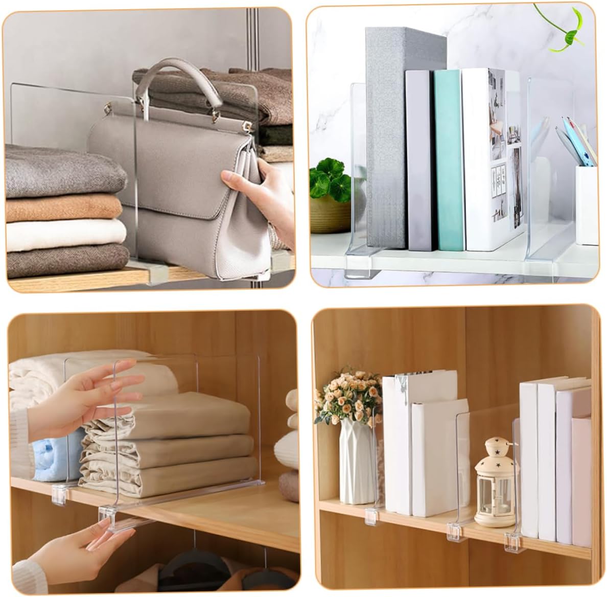 Zerodeko 6pcs Clear Closet Shelf Dividers Transparent Wardrobe Organizers for Clothes and Purse Storage Sturdy Cabinet Dividers for Neat Organization Closets and Cabinets