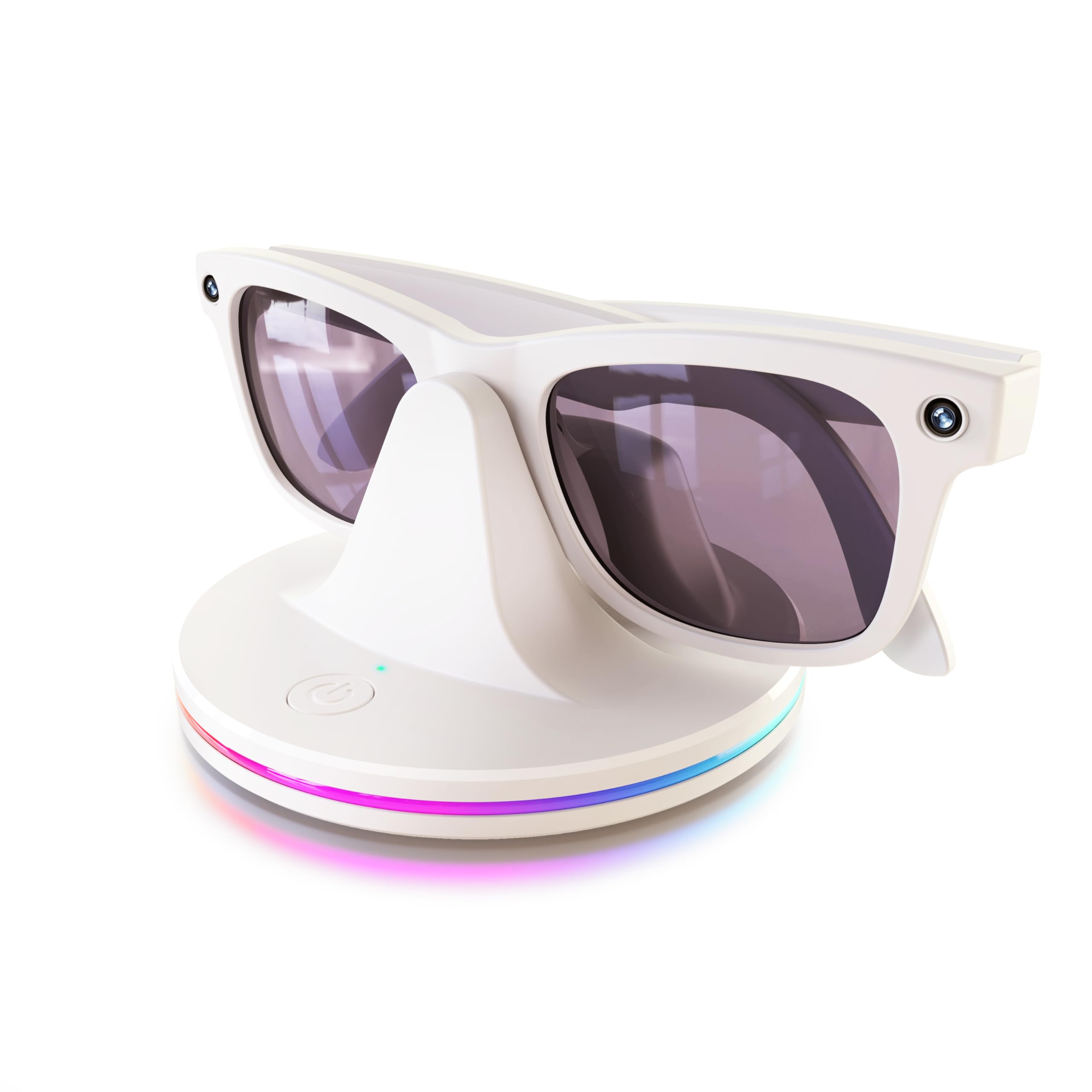 Estación de carga para gafas Meta Ray-Ban, compatible con Wayfarer Gen 2, Skyler, Headliner y Oakley HSTN, indicador LED, iluminación RGB, cargador de gafas (blanco)