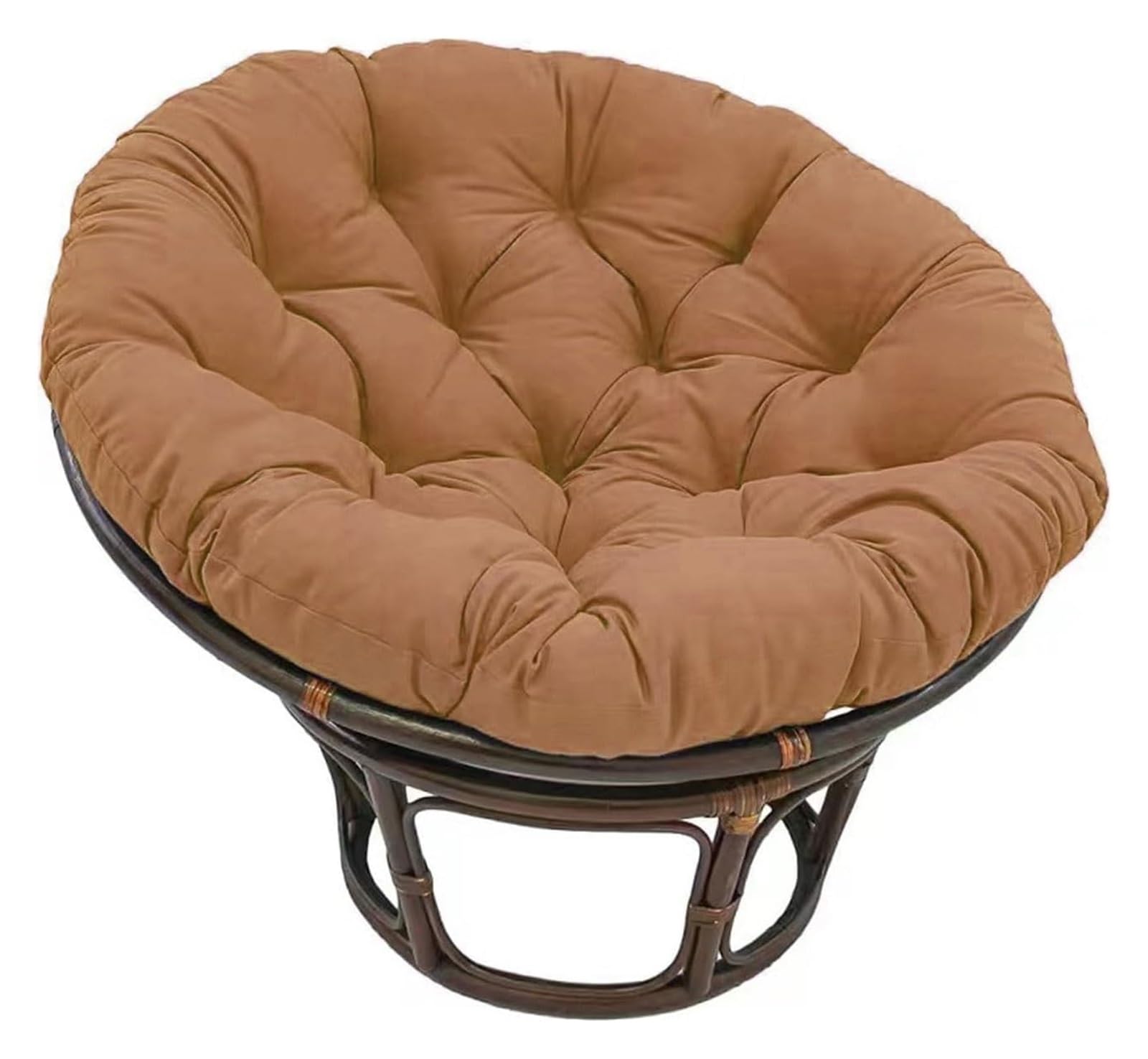 Poltrona con Cuscino, Poltrona Girevole da Esterno, Poltrona in Rattan Girevole A 360° for Giardino, Balcone, Soggiorno Cuscino per Sedia(Coffee,90x90cm)