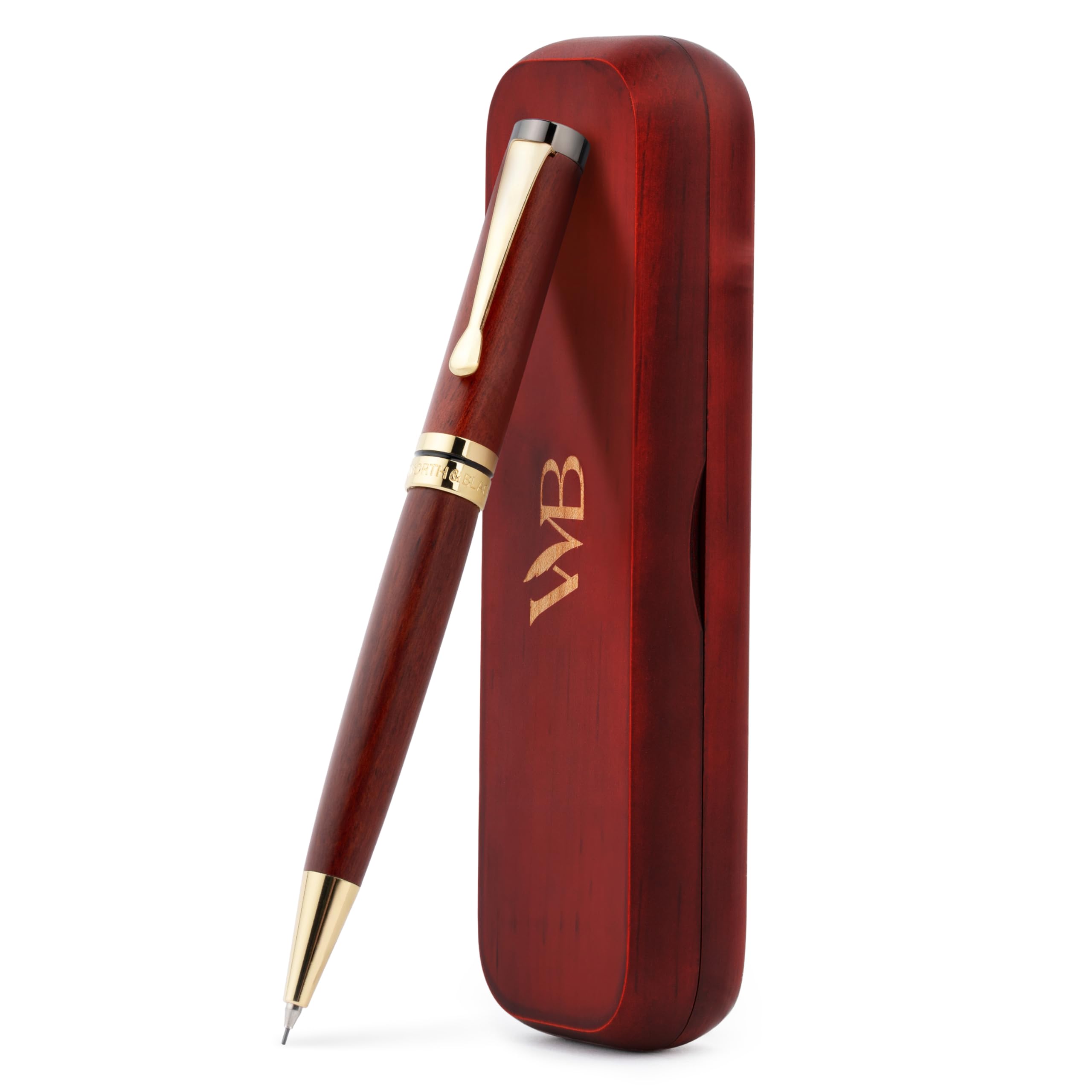 Wordsworth & Black Luxury Bamboo Mechanical Pencil Set – 0.7mm Precision Twist Advance – Writing, Drafting & Sketching for Architects & Engineers – 20 HB Led Pencils 0.7mm Pack, Gift Box [Rosewood]