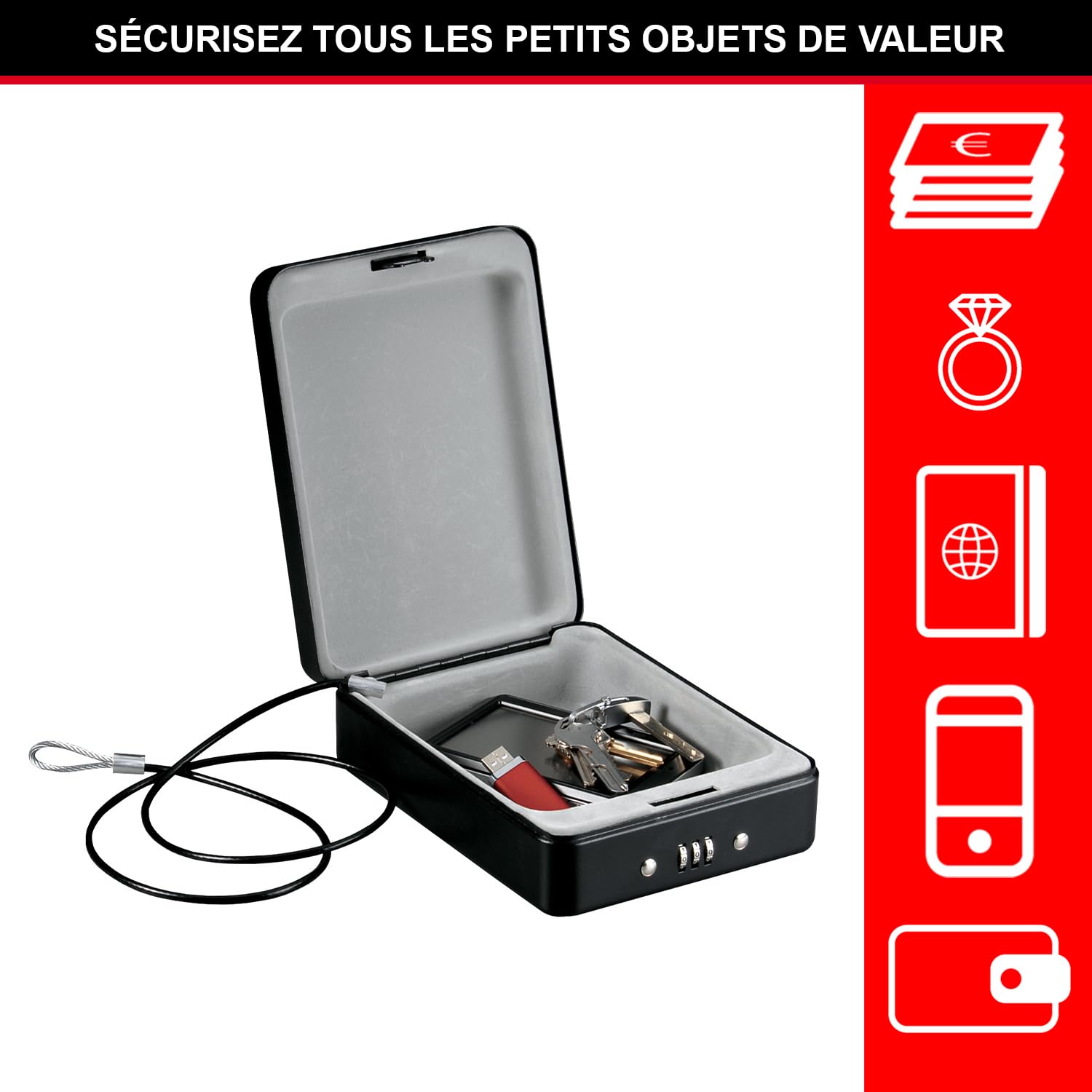 MASTER LOCK Petit Coffre-fort [Combinaison] [Avec Câble] P005CEURBLKHRO – Idéal pour argent, smartphones, bijoux, passeports, etc.
