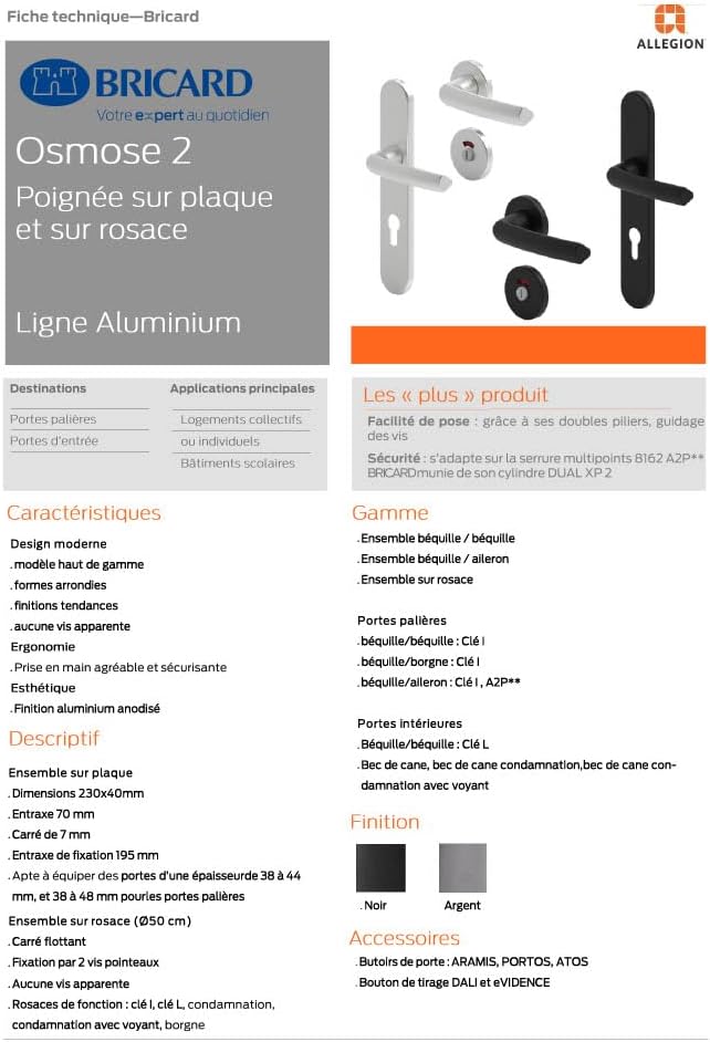 77E8081 Set of Handles on Plate Osmosis 2 Bearing Kickstand and Spoiler for Front Door (European Cylinder) Matte Black