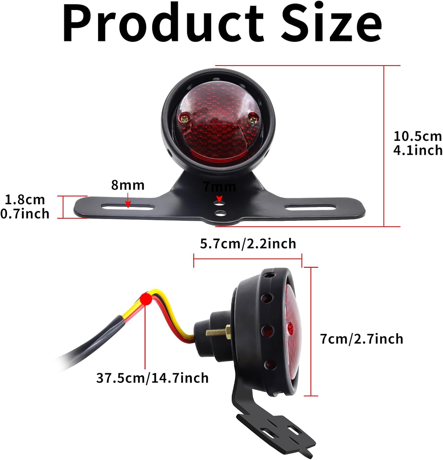 Motorcycle Rear Stop Light Tail Light with Bracket, Universal Motorbike Brake Running Lamp Rear 12V for Bobber Chopper Scooter Custom Cafe ATV R18