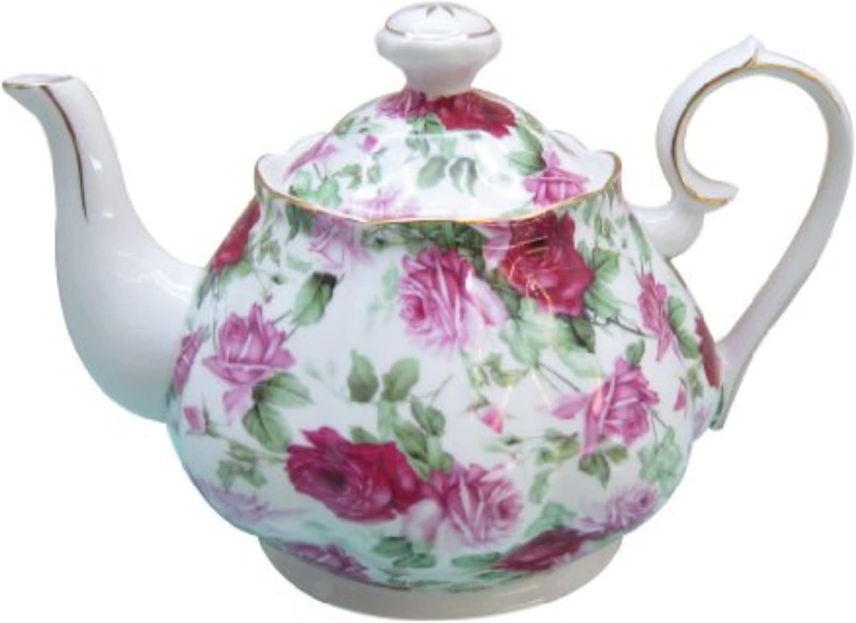 Gracie China by Coastline Imports Rose Chintz Porcelain 4-1/2-Cup Teapot Pink Summer Rose