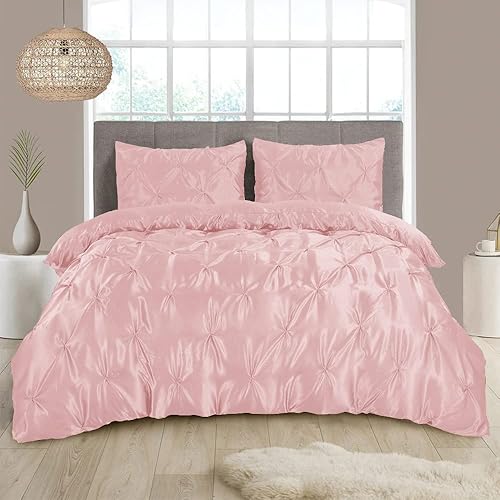 Juego de funda de edredón de satén de 1 pieza, tamaño King de Alaska, juego de cama de lujo sedoso como rosa con cierre de cremallera, solo 1 funda