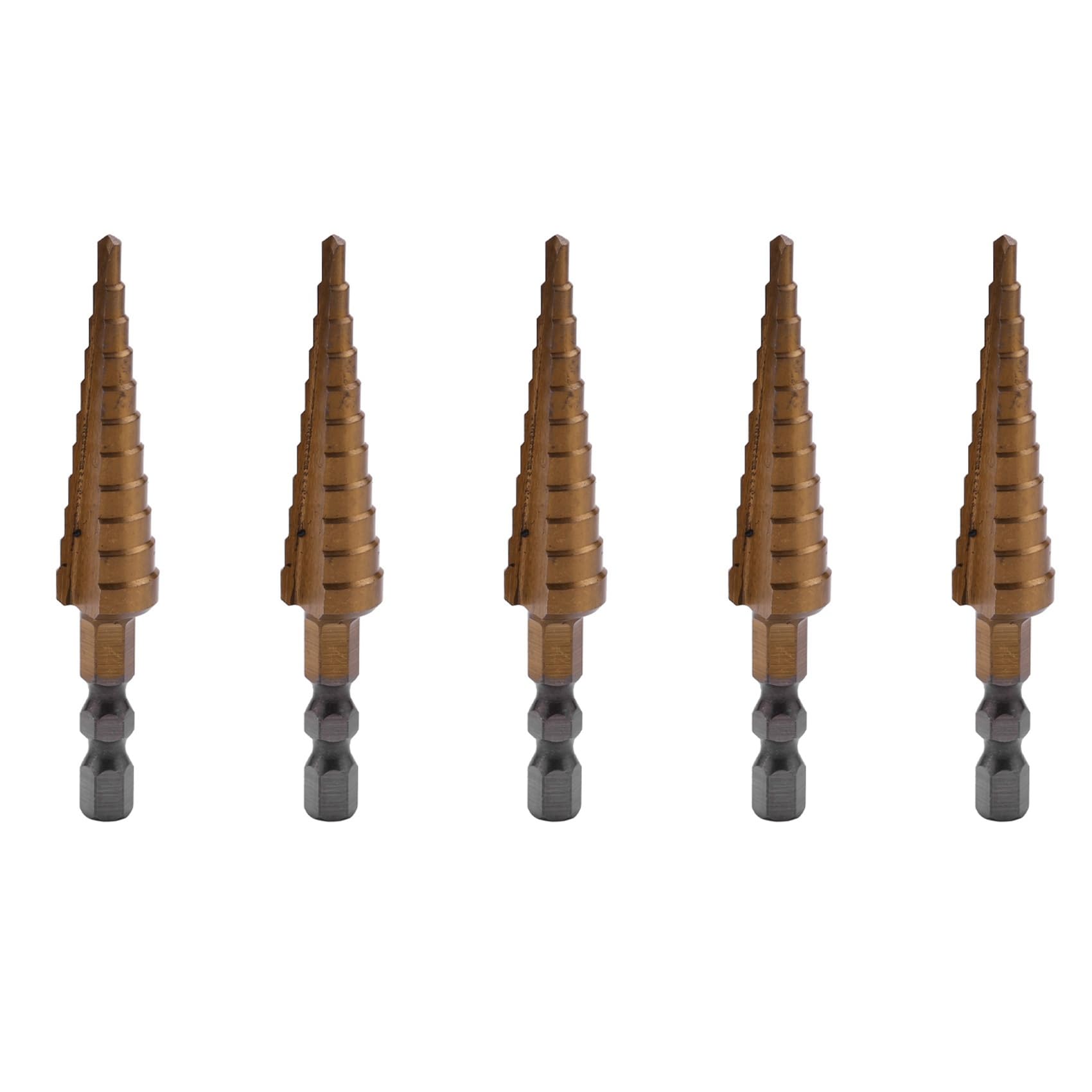 5pcs 1/4 Inch Hex Shank HSS High Speed Steel Titanium Coated Step Drill Bit 3-13mm