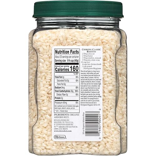 Miniatura 2 de RiceSelect Arroz Arborio orgánico, arroz risotto, sin gluten, sin OMG, 32 onzas (paquete de 4 frascos)