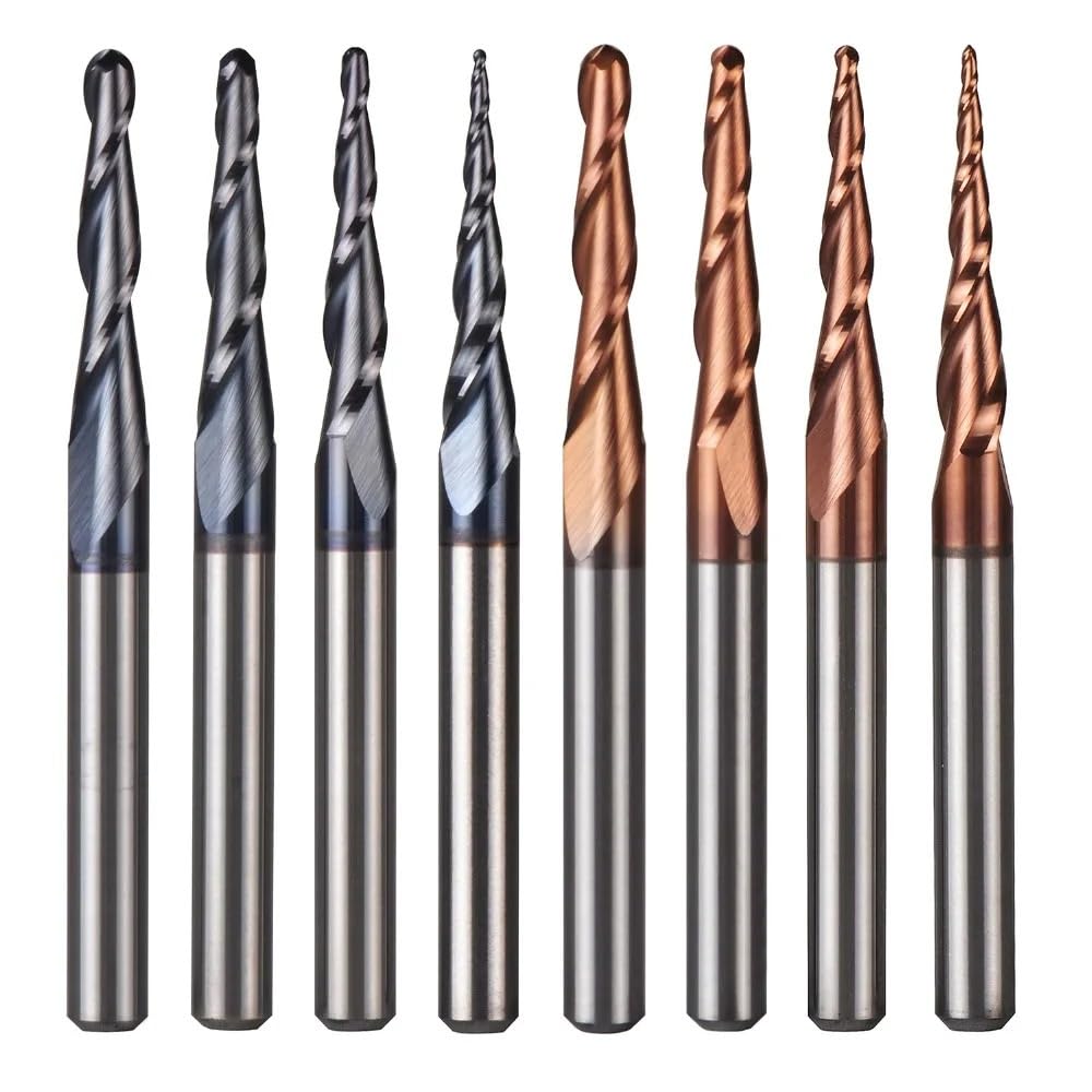 5 sztuk frezów stożkowych z węglika spiekanego z końcówką kulistą, trzpień 3,175 mm, frezy do rzeźbienia CNC R0.25-R1, powłoka TiAlN, 2-ostrzowe, do drewna/metalu(5PCS-HR0.25-D3.1-15)