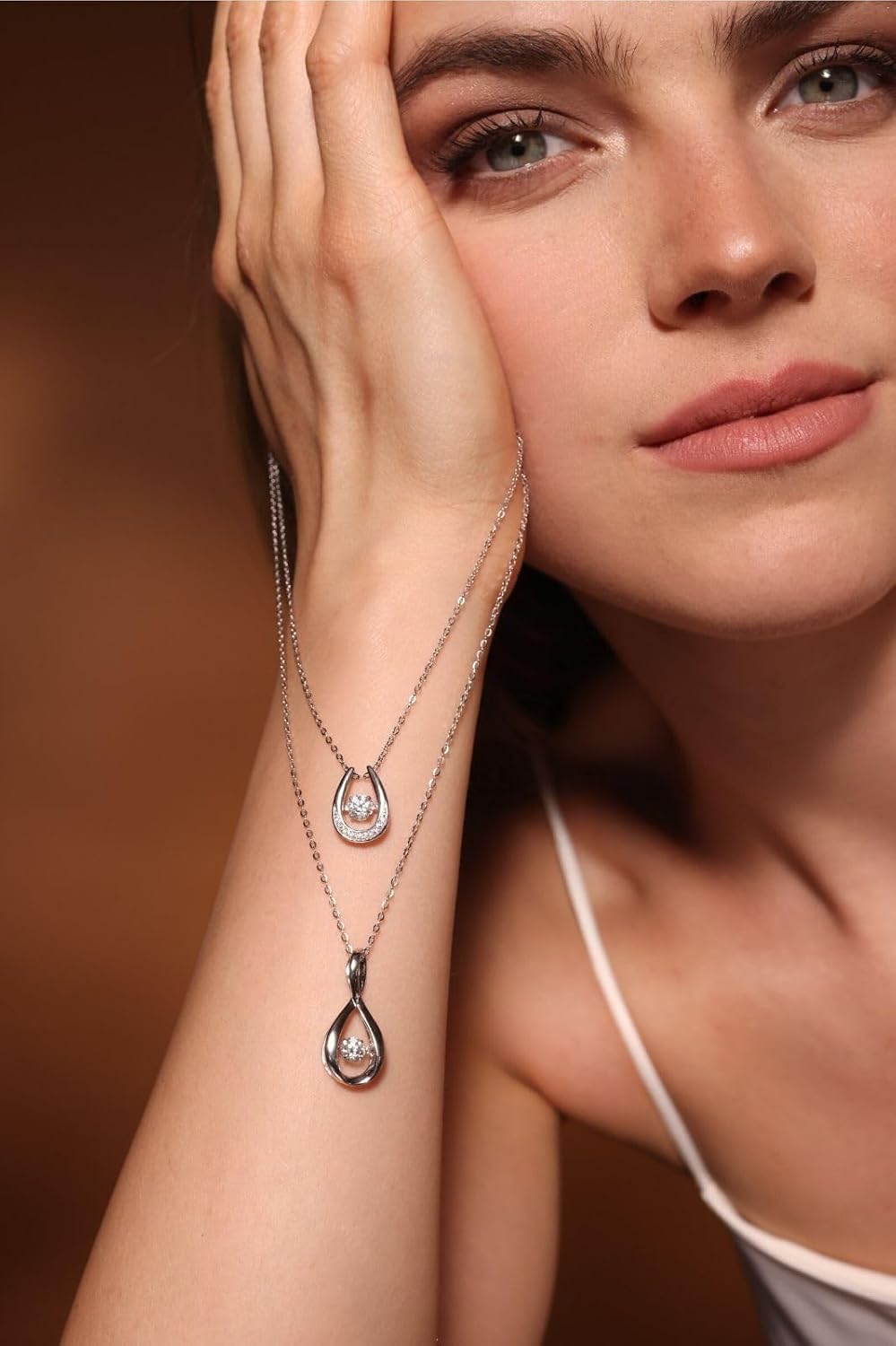 18K White Gold Plated Silver Dancing Diamond Pendant Necklace With Lab Grown Diamond (E-F Color, Round Brilliant, VS Clarity) 16/18 inch Length, Necklace For Women, Gift For Her Jewelry For Women