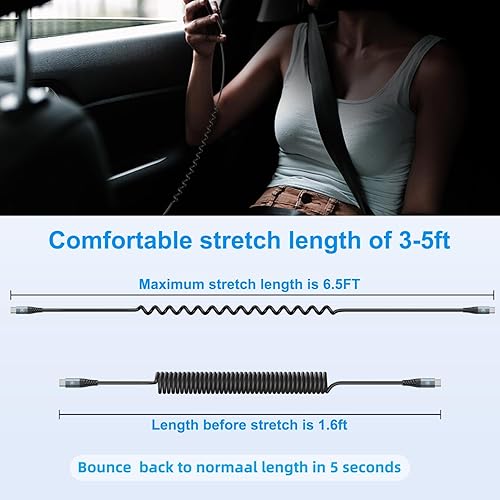 Miniatura 23 de Cable USB C a C de 3 pies, paquete de 2 cables de carga USB C en espiral para automóvil tipo C, cable de carga rápida para iPhone