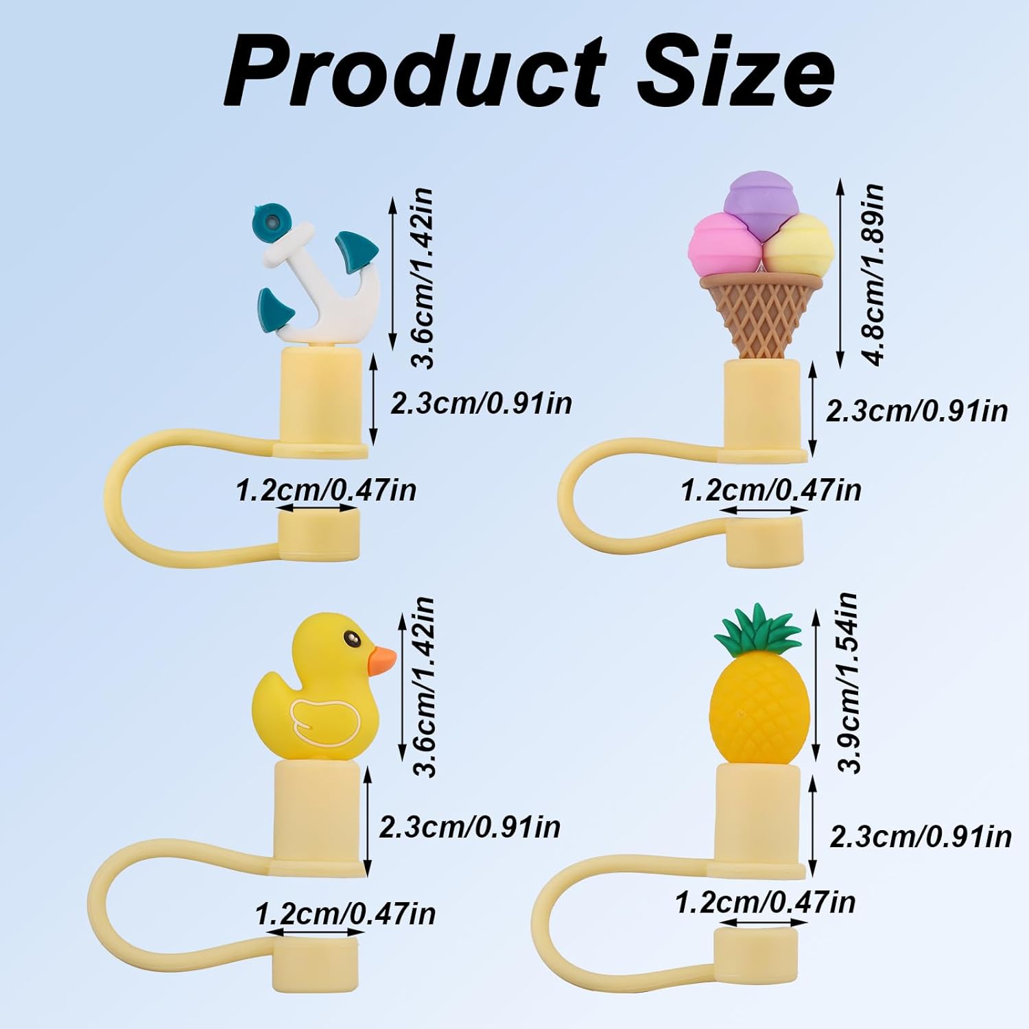 BOXOB 4pcs Silicone Straw Covers for Era 30 oz and 40 oz Tumbler, 12mm Dust-Proof Reusable Straw Protector Lid Cap Toppers, BPA-Free Leakproof for Accessories(Yellow, Summer Style) - Image 2