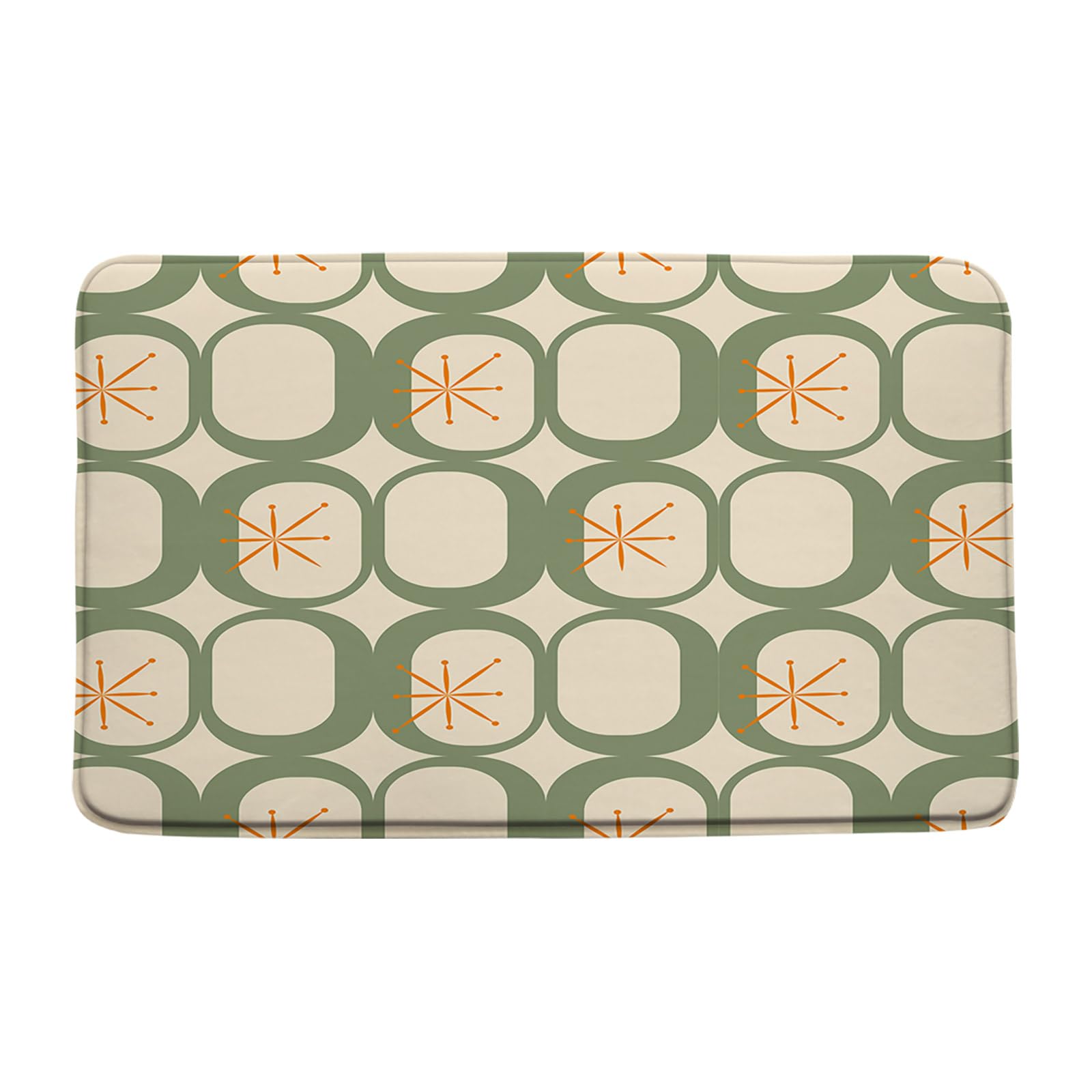 WANVYON Mid Century Bath Mat Modern Abstract Atomic Stars Squares Retro 1950s Geometric Bathroom Kitchen Rugs