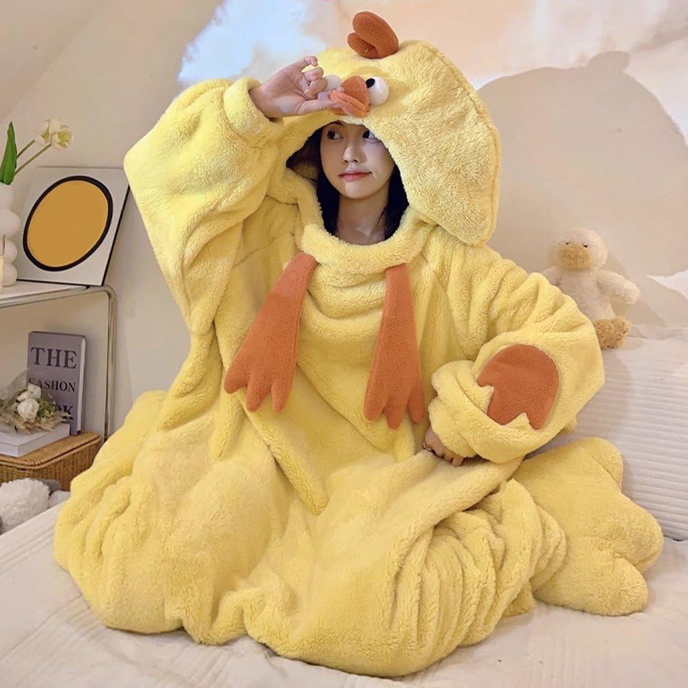 Pigiama Intero per Adulti, Pigiama Intero con Pulcino Giallo, Pigiama di Coppia Corallo, Pigiama con Animali Divertenti per l'Abbigliamento Invernale Casa