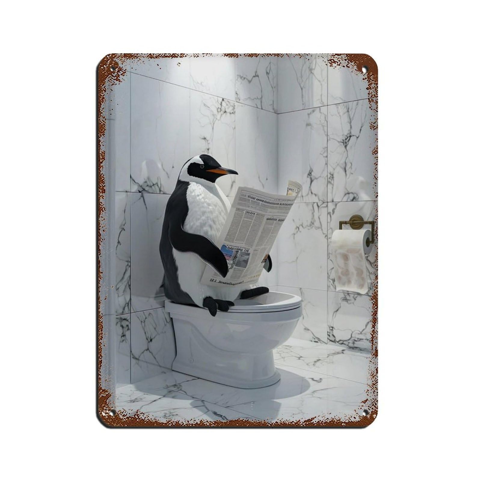 Penguin Sitting on The Toilet Reading A Newspaper (4) Retro Poster Metal Tin Sign Chic Art Retro Iron Painting Bar People Cave Cafe Family Garage Poster Wall Decoration 12x16inch(30x40cm)