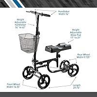 Vista 5 de BodyMed Knee Walker for Leg and Foot Injuries with Dual Brakes, Metal Basket & Knee Pad Cover Collapsible and Adjustable Knee Scooter, Broken Leg