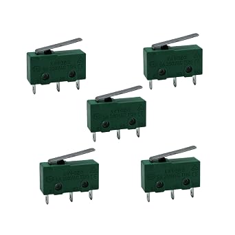 5Pcs Green KW4-3Z-3 SPDT 5A 250V Micro Limit Switch Lever for 3D Printer | SPDT NO+NC, hinge lever actuator, 3 terminals, momentary action, for 3D printer endstop and limit switching applications
