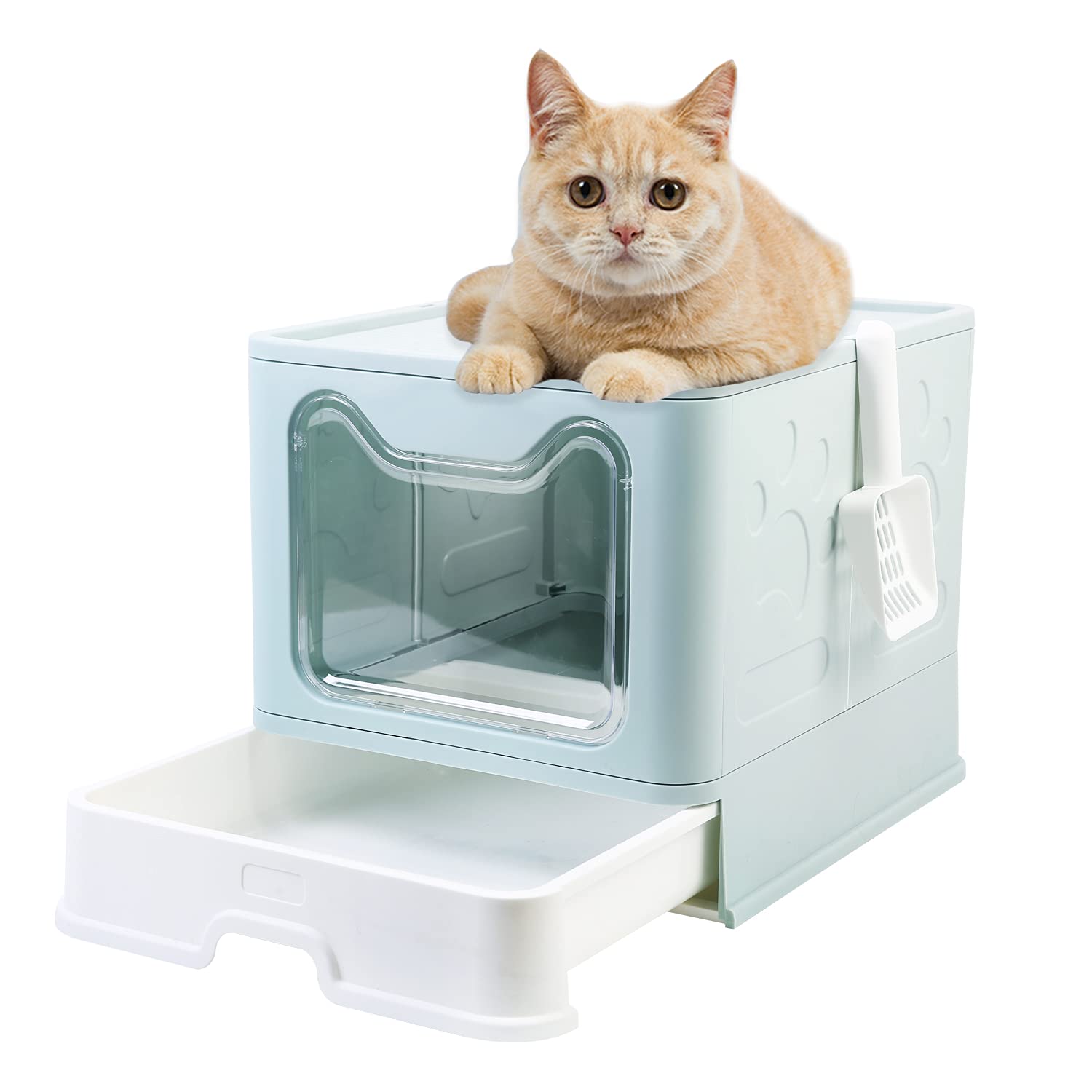 Naivees Large Cat Litter Box Foldable Jumbo Top Entry Covered Litter Box with Lid, No Smell Easy to Clean Pet Litter Box with Shovel
