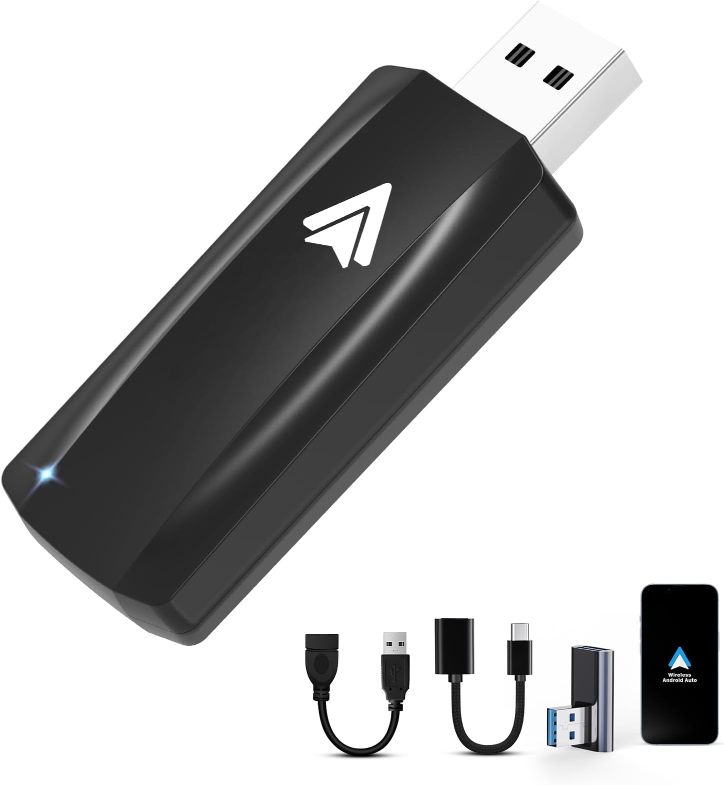 Wireless Android Auto Adapter U2A-AIR Wireless A2A Dongle, for Cars with Factory Android Auto and Android 11-13, USB Stick Direct Plug and Play, 90 Degree Adapter, USB A/C
