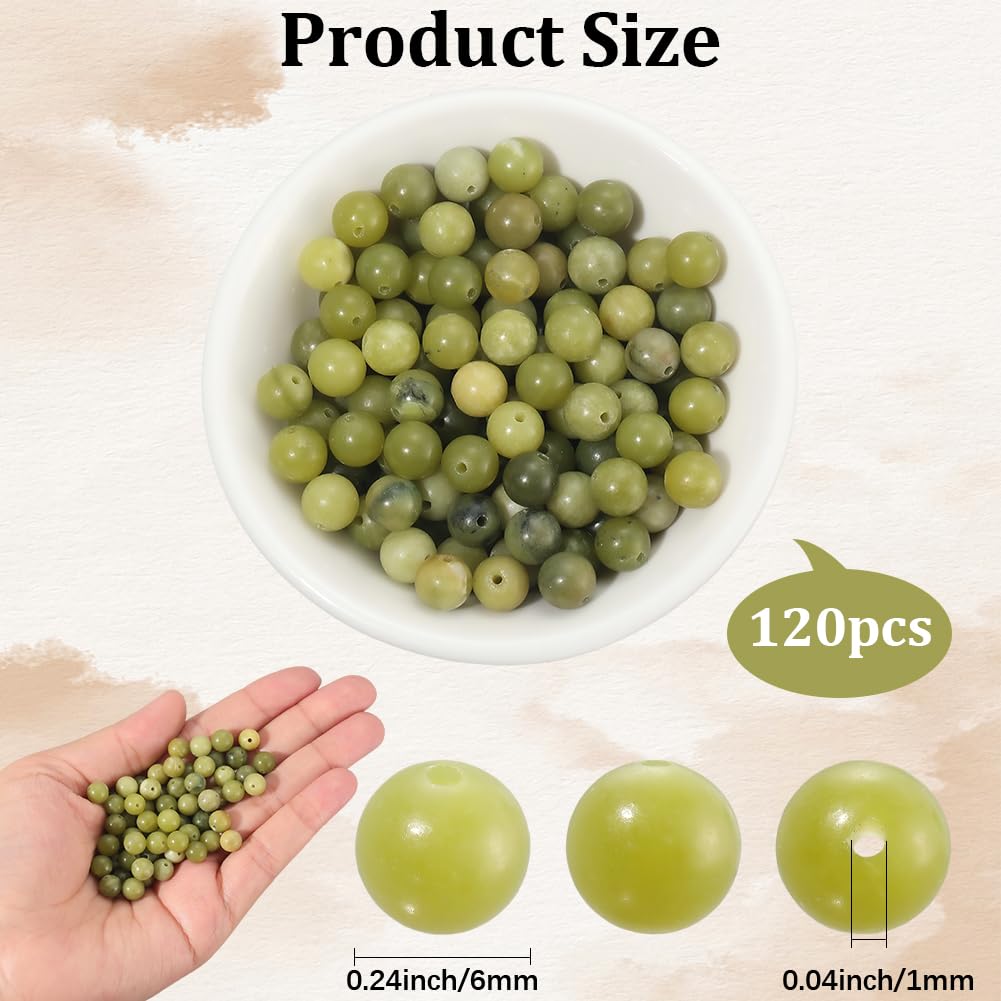 PONABEADIY 1 Box 6MM 120PCS Natural Jade Stone Beads with Hole Round Green Chinese Gemstone Smooth Polished Loose Spacer Bead Bulk for Jewellery Making Earrings Bracelets Necklaces DIY Crafts Supply - Image 2