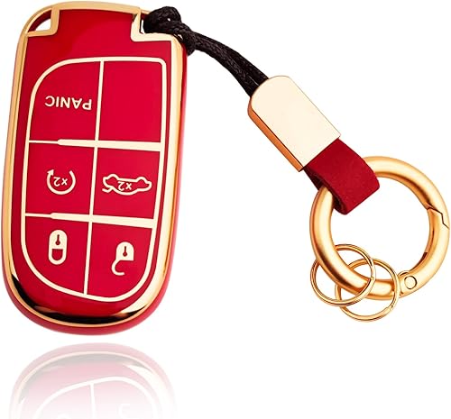 OLLEN Funda para llavero de TPU con anillo sin tornillos, apta para Jeep Grand Cherokee Renegade Compass Chrysler Dodge RAM Durango Challenger