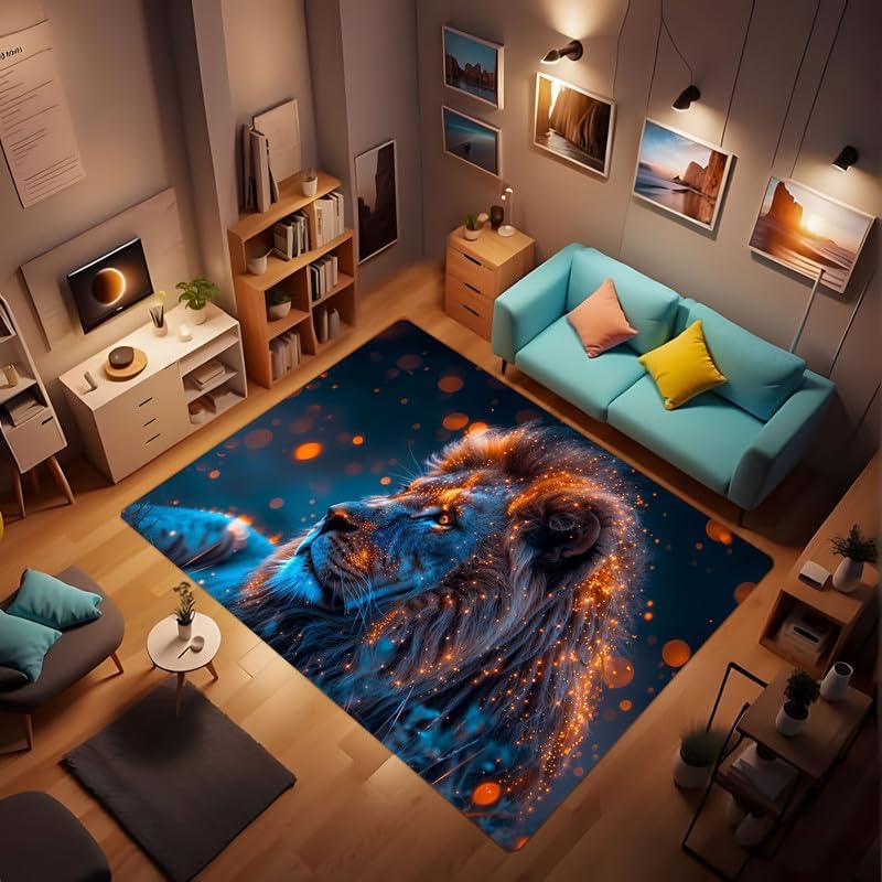 Lion Area Rug Modern Abstract Blue Lion Print Pattern Carpet Washable for Bedroom Living Room Farmhouse Dining Room Indoor Rug Home Decoration Floor mat 24 * 36inch