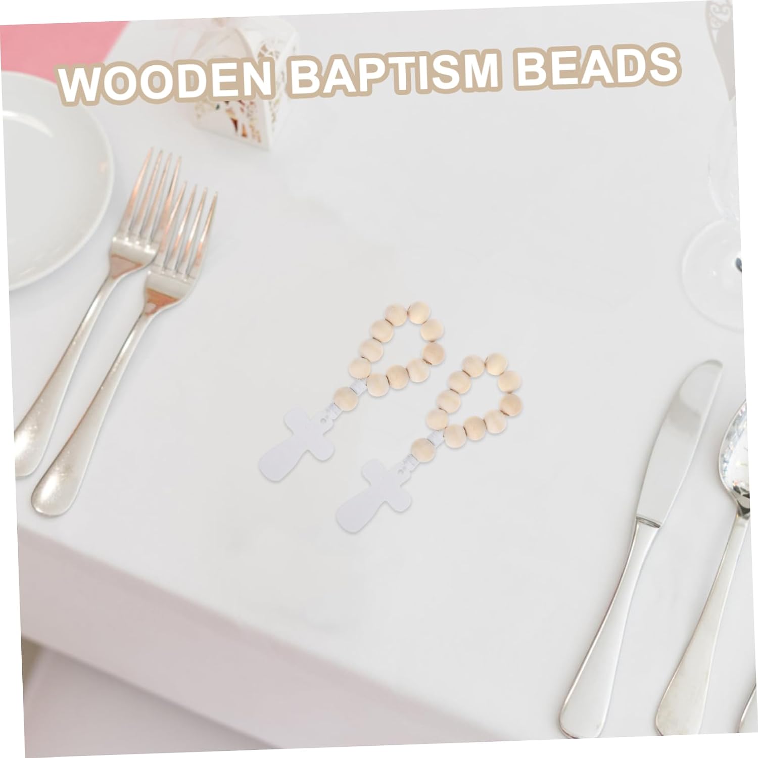 WHAMVOX 10 Sets Wooden Baptism Favors with Crucifix Mesh Bags for First Communion Showers Christening Weddings Generous Quantity for Sharing Celebrating Special Moments
