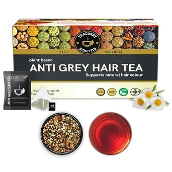 Teacurry Grey Hair Tea 1 Month Pack, 30 Tea Bags - Helps to Boost Hair Pigmentation and Hair Wellness | Hair nourishment and strength