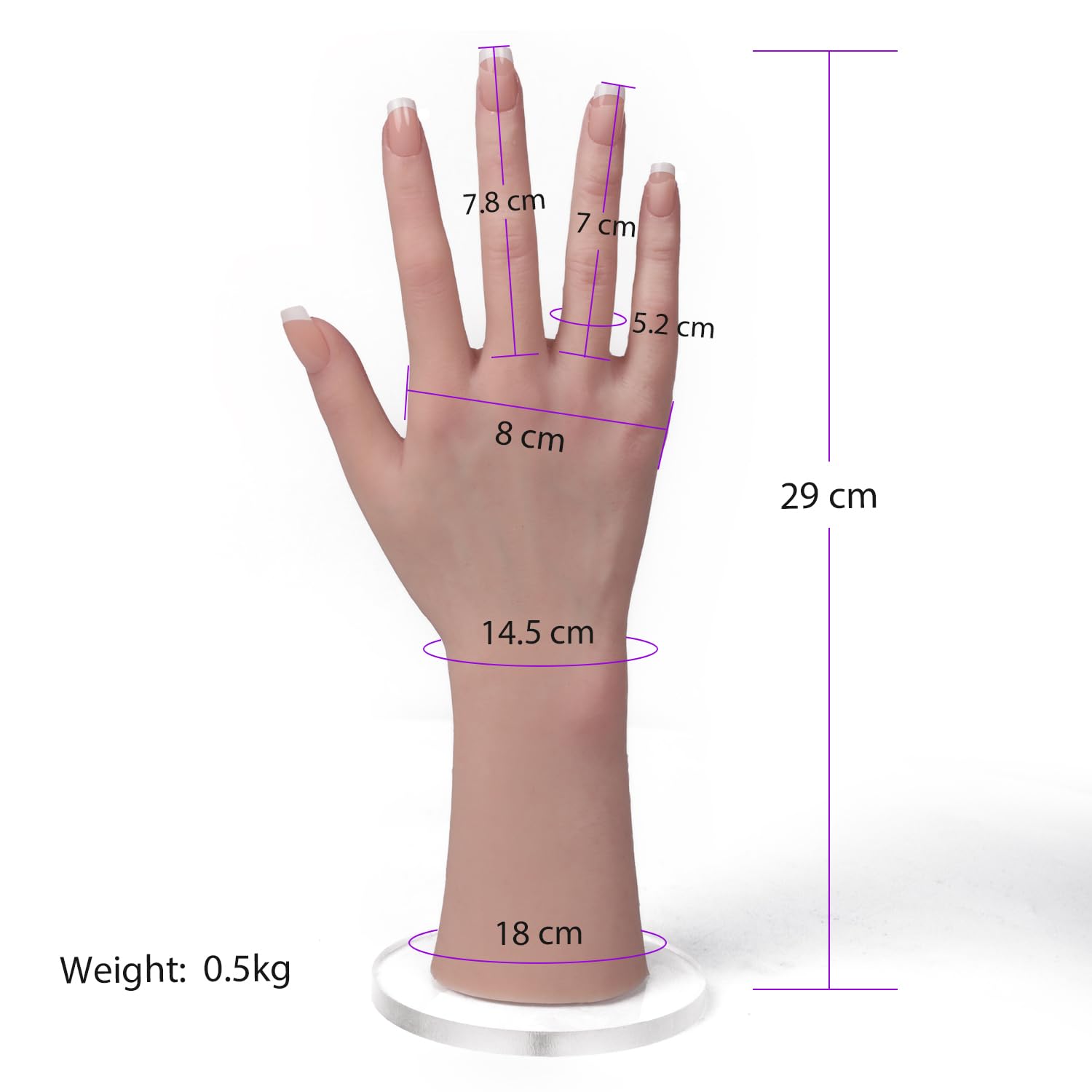 Mano Femminile in Silicone a Grandezza Naturale per Esposizione Gioielli - Manicure Pratica con Scheletro, Bianco Avorio (1 Pezzo)