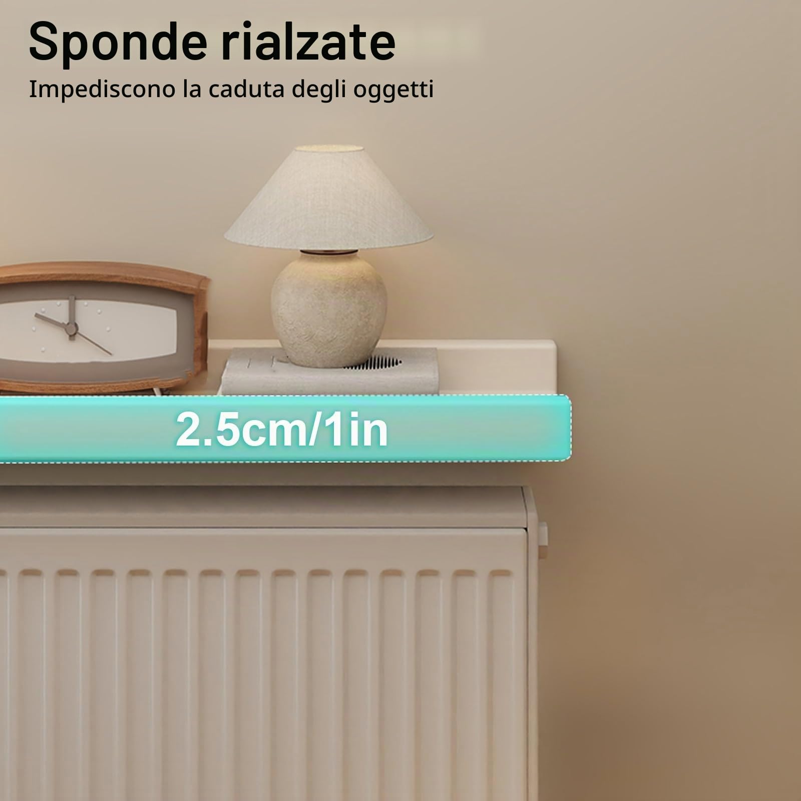 Mensola Sopra Termosifone con Corrimano Rialzato, Robusta Mensola Portaoggetti in Legno per Esporre e Organizzare in Soggiorno, Camera da Letto, Ufficio(Brown,60x15cm/24x6in)