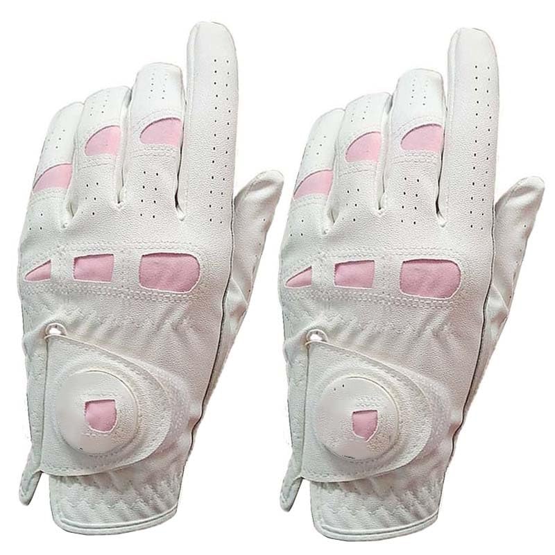 Guanti Golf 2 Pezzi Guanti da Golf in Pelle da Donna Mano Sinistra Destra Rosa Adatti for Ragazze golfiste Guanto Golf(Worn on Left Hand,Small)
