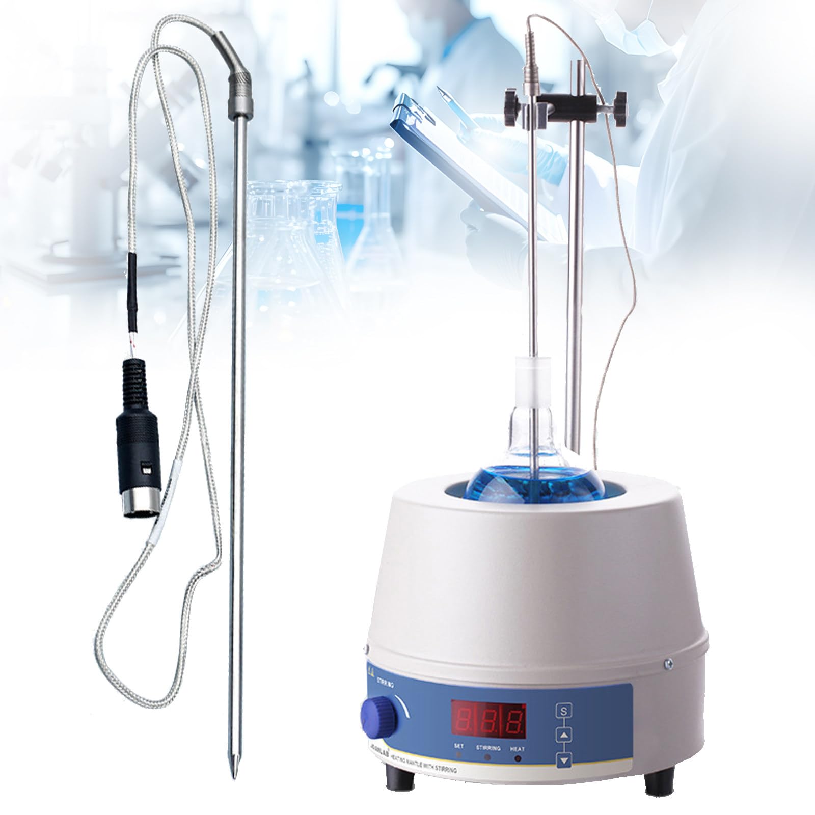 Calentador de balones de Laboratorio Agitador magnético,Manta calefactora termostática con sonda de Control,función de Temporizador,Manta calefactora 500ml