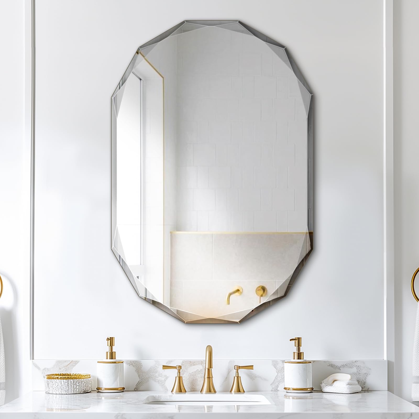 Wall Mounted Bathroom Vanity Mirror,24"x36"Single Beveled Edge Frameless Rounded Rectangle Mirror,Large Bathroom Mirror for Over Sink Wall,Living Room,Entryway,Hang Horizontally or Vertically