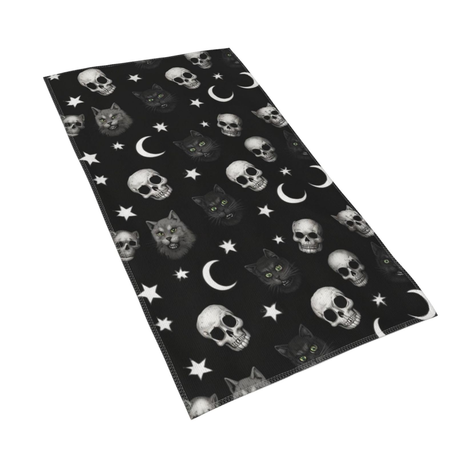 COFLGRYU Skull Cat Moon Gothic Hand Towel for Bathroom Soft Absorbent Kitchen Dish Towels Decorative Bathroom Towel for Hair Guest Gym Spa 16"X27.5"