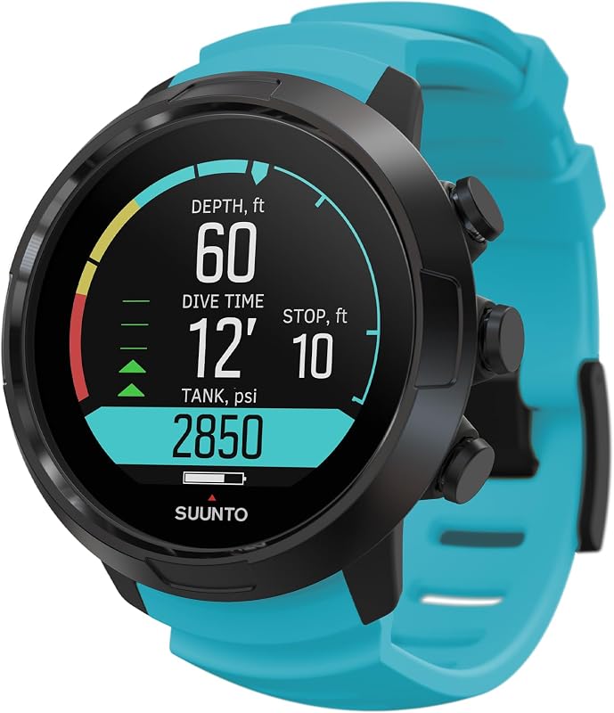 computadora de buceo SUUNTO D5 con pantalla a color y correas intercambiables, azul aguamarina | Soporte inalámbrico de presión del tanque, alarma de vibración, brújula digital, amplias funciones de buceo y apnea, hasta 12 horas de tiempo de buceo