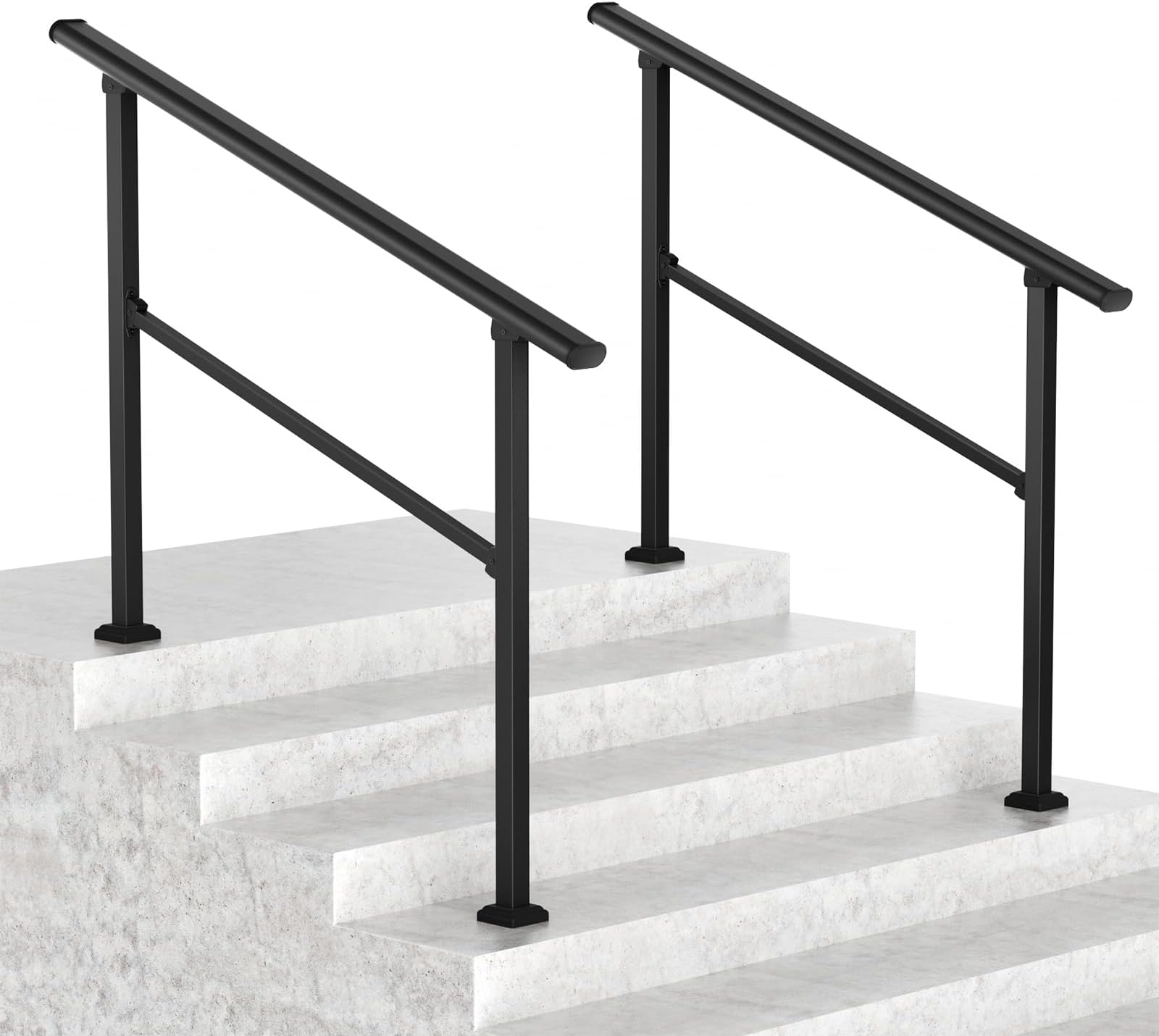 LOVMOR 2 Pack 4 Step Hand Rails for Outdoor Steps, Wrought Iron Railing, Exterior Hand Railing for Steps, Porch Railing Kit (3-4 Steps Handrail)