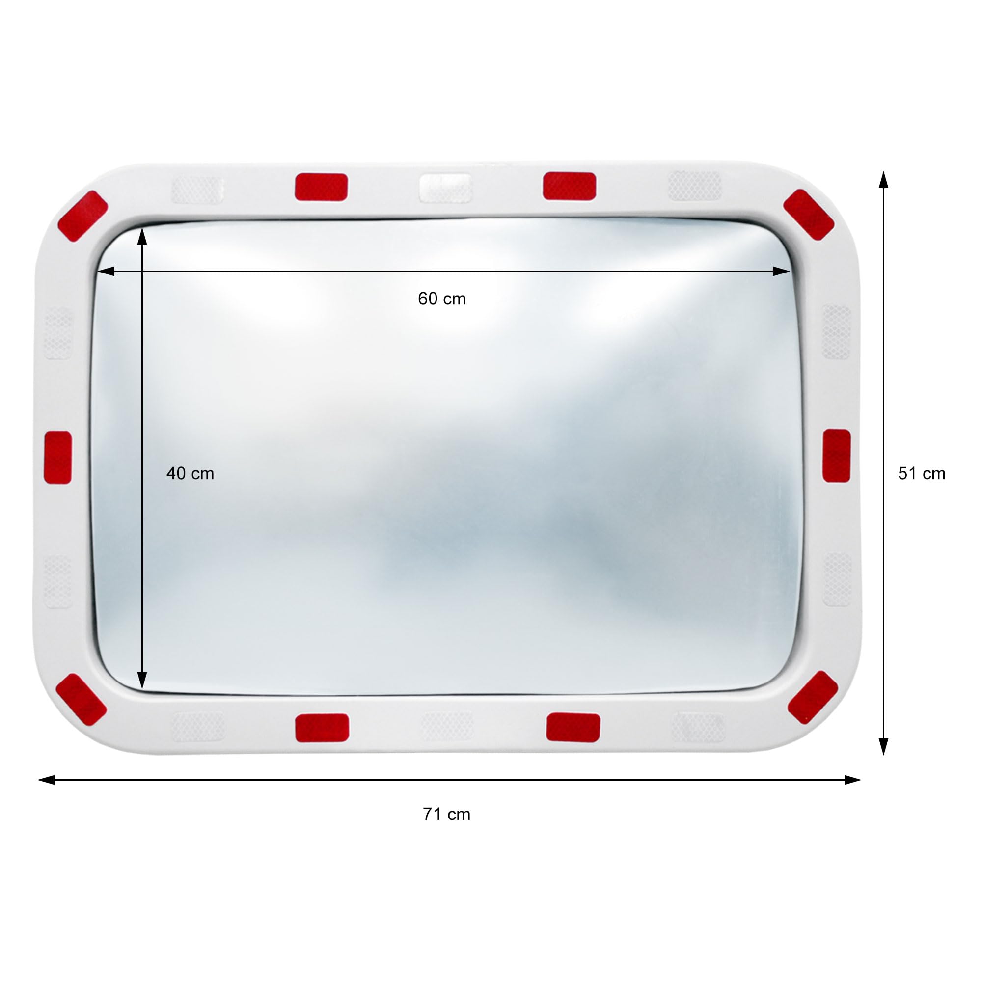 ECD Germany Specchio Stradale Convesso Rettangolare - 40 x 60 cm - in Plastica ABS - Bianco Rosso - Specchietto di Segnalazione Traffico con Riflettori Parabolico Cornice Riflettente Sicurezza Negozio