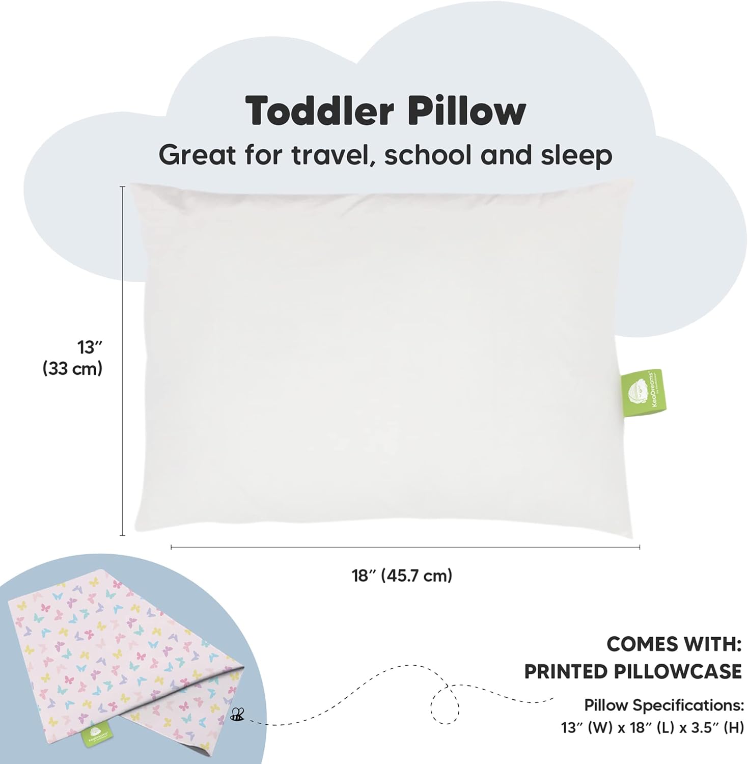 KeaBabies Mini Toddler Pillow with Pillowcase and Toddler Pillow with Pillowcase - 9x13 My Little Dreamy Mini Pillow - 13x18 My Little Dreamy Pillow - Soft Cotton Toddler Pillows for Sleeping
