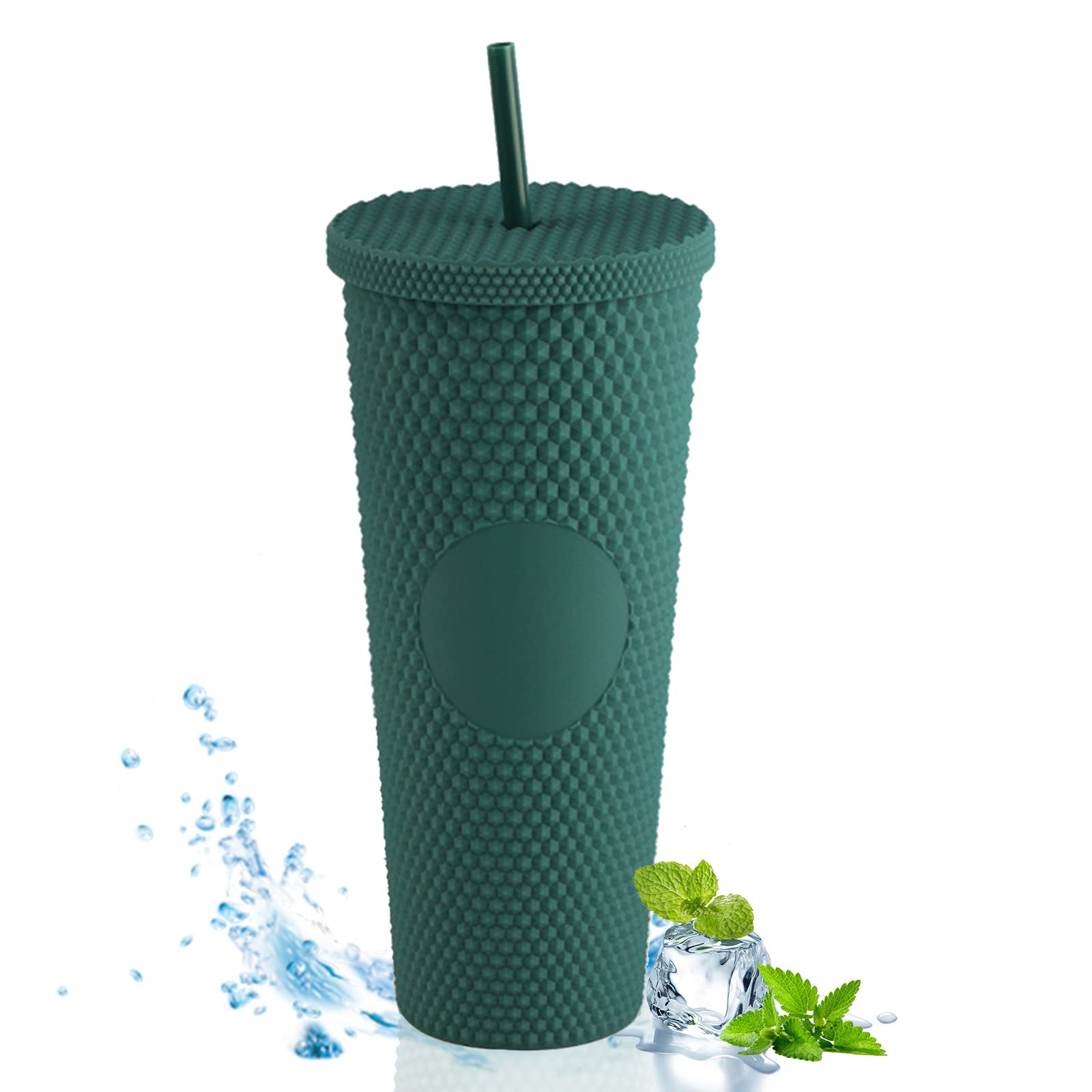 Tazza con borchie con coperchio e cannuccia, 710 ml, tazza