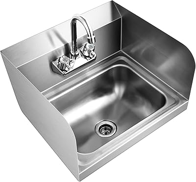 Giantex Stainless Steel Hand Washing Sink, Wall Mount Hand Sink with Faucet, Side Splash, Stainer, Two Temperature Water Inlet, 17" x 15" Commercial Hand Sink for Restaurant, Kitchen