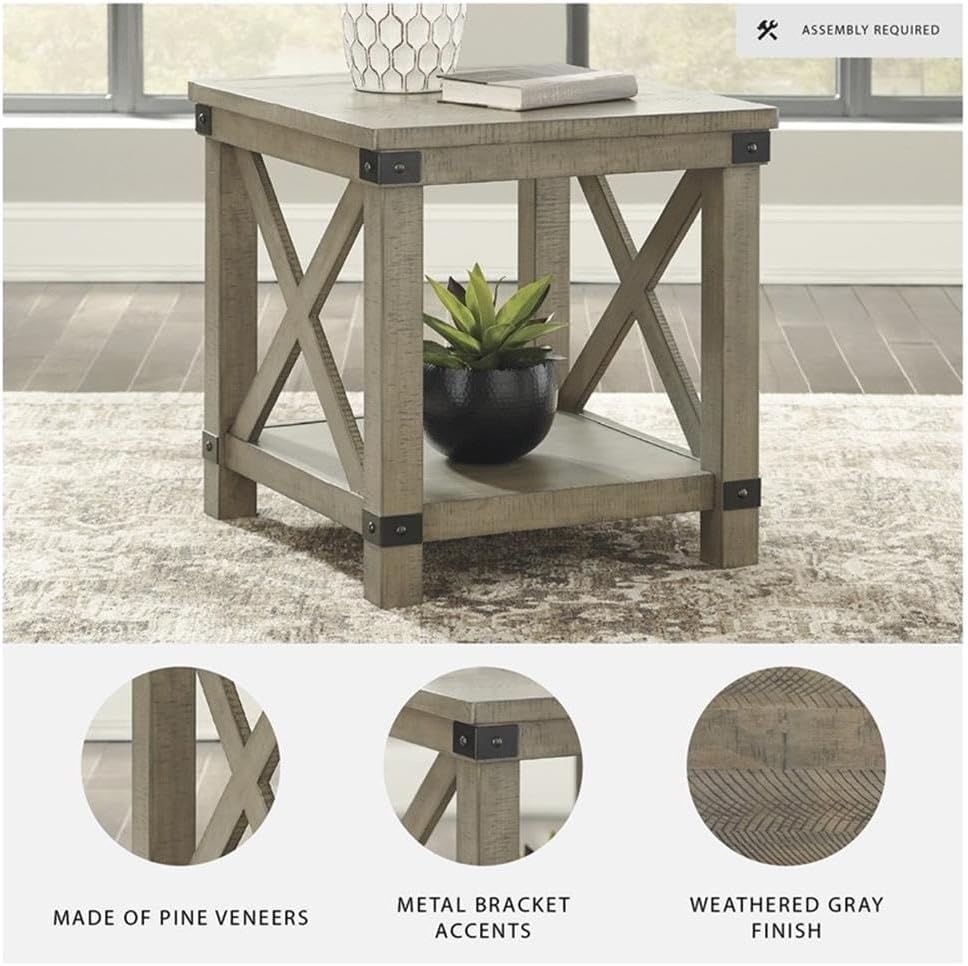 BOWERY HILL Set of 2 Solid Pine Wood End Tables in Weathered Gray