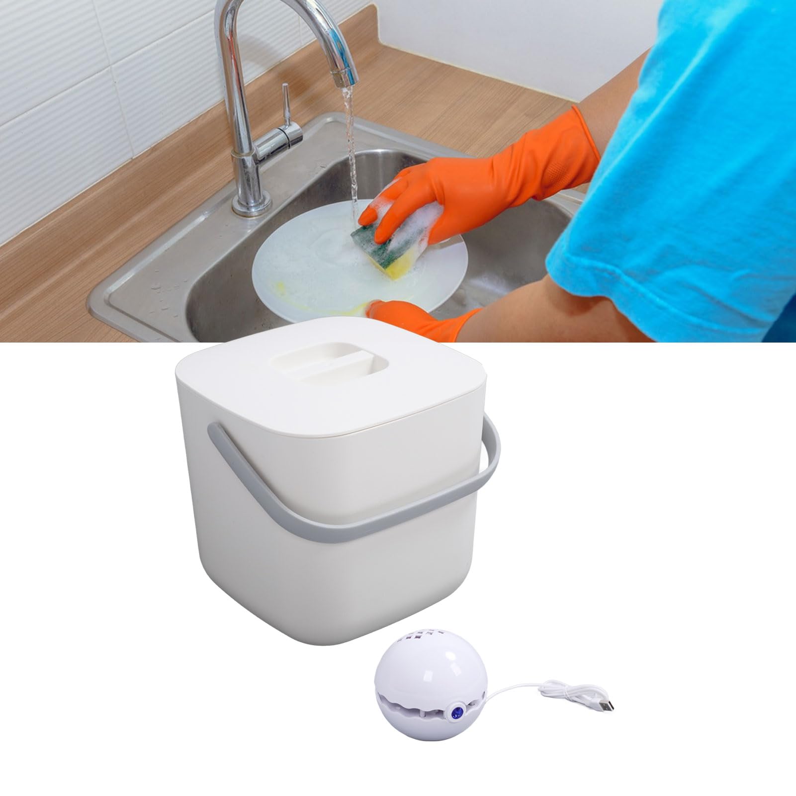 Lavastoviglie USB, Mini Lavastoviglie, Spegnimento Automatico, Lavaggio Ad Alta Pressione, Luce Portatile per la Casa (Secchio Bianco)