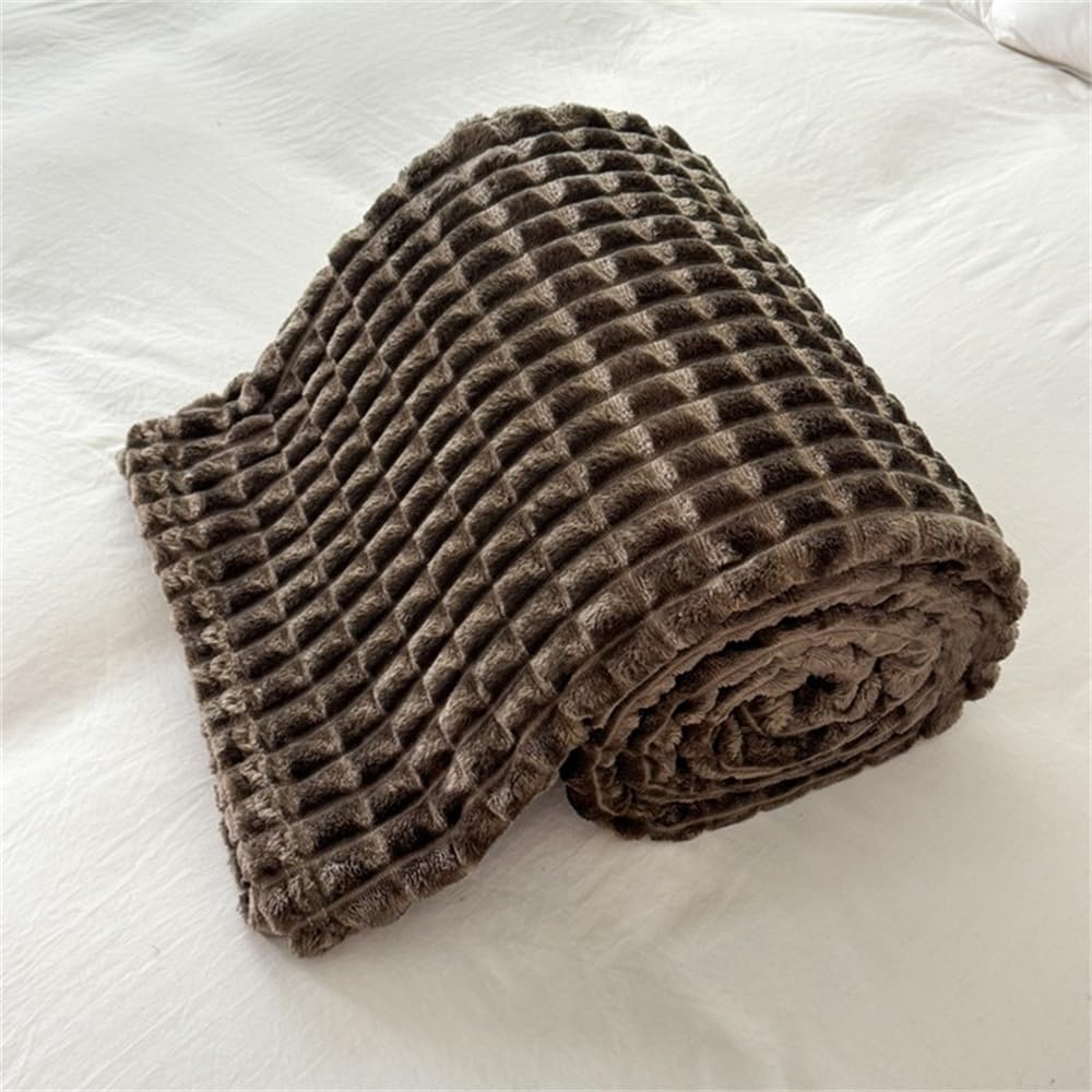 Hixingo Manta de Franela Extra Suave y Cálida Manta para Sofa a Cuadros, Manta para Cama de Invierno Color Sólido Manta de Felpa Microfibra Grande Cálida Gruesa Sobrecama (180x200cm,Café)