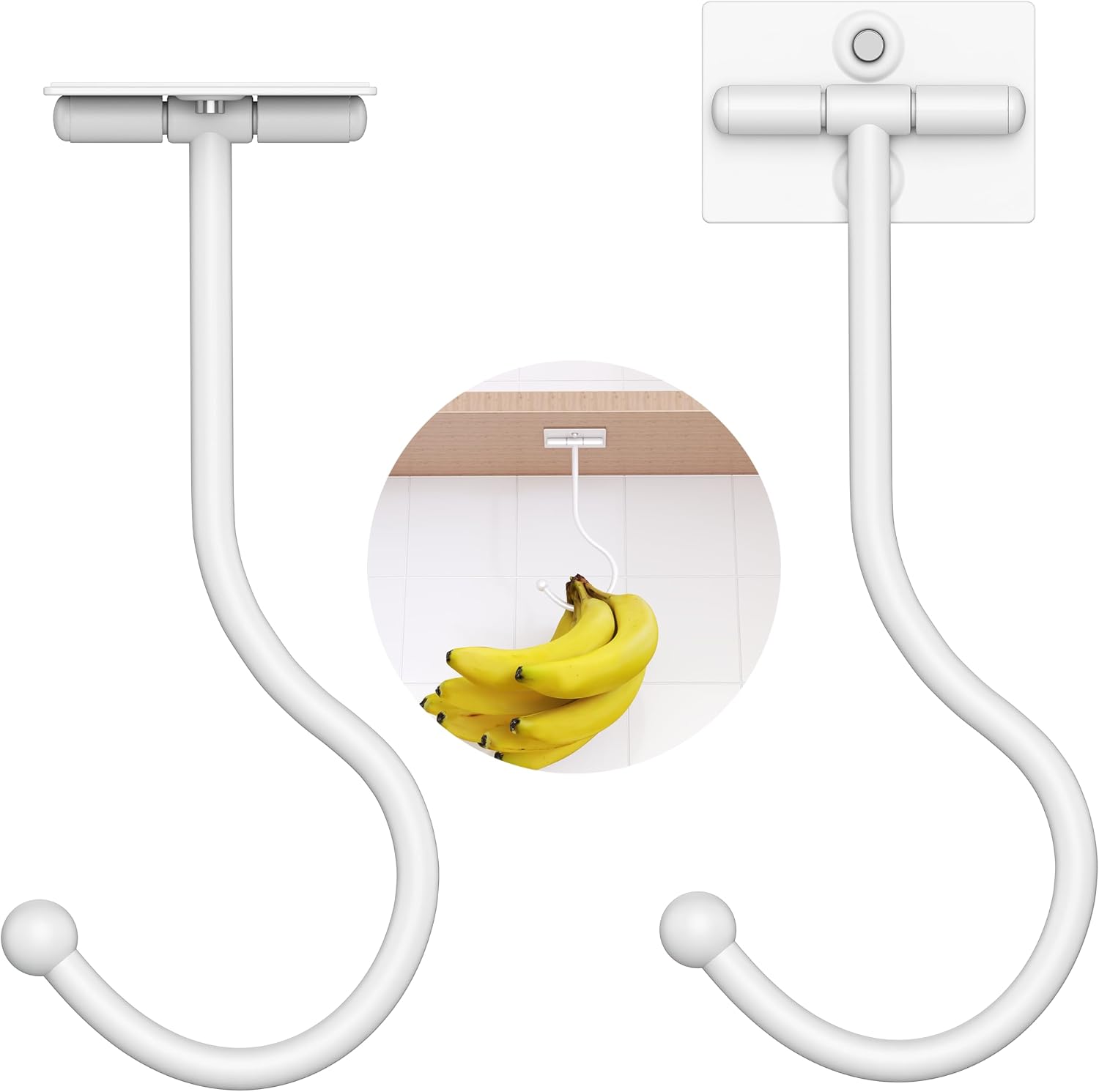 Adhesive Banana Hook Under Cabinet,Foldable Banana Hanger,White 2 Pack