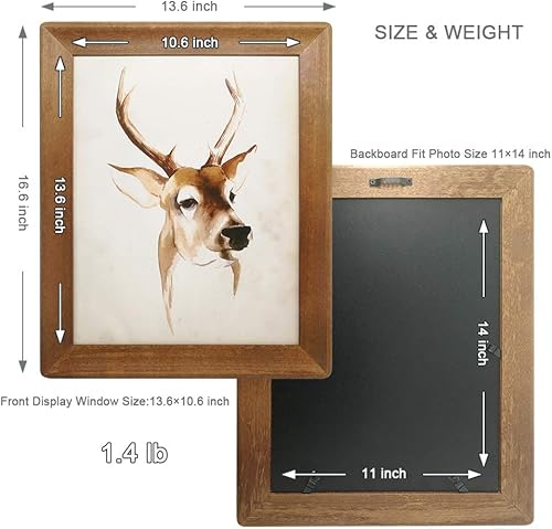 Miniatura 3 de Marcos de fotos rústicos de 11 x 14 pulgadas, hechos de madera maciza marrón para montaje en pared, fotos y certificado de diploma