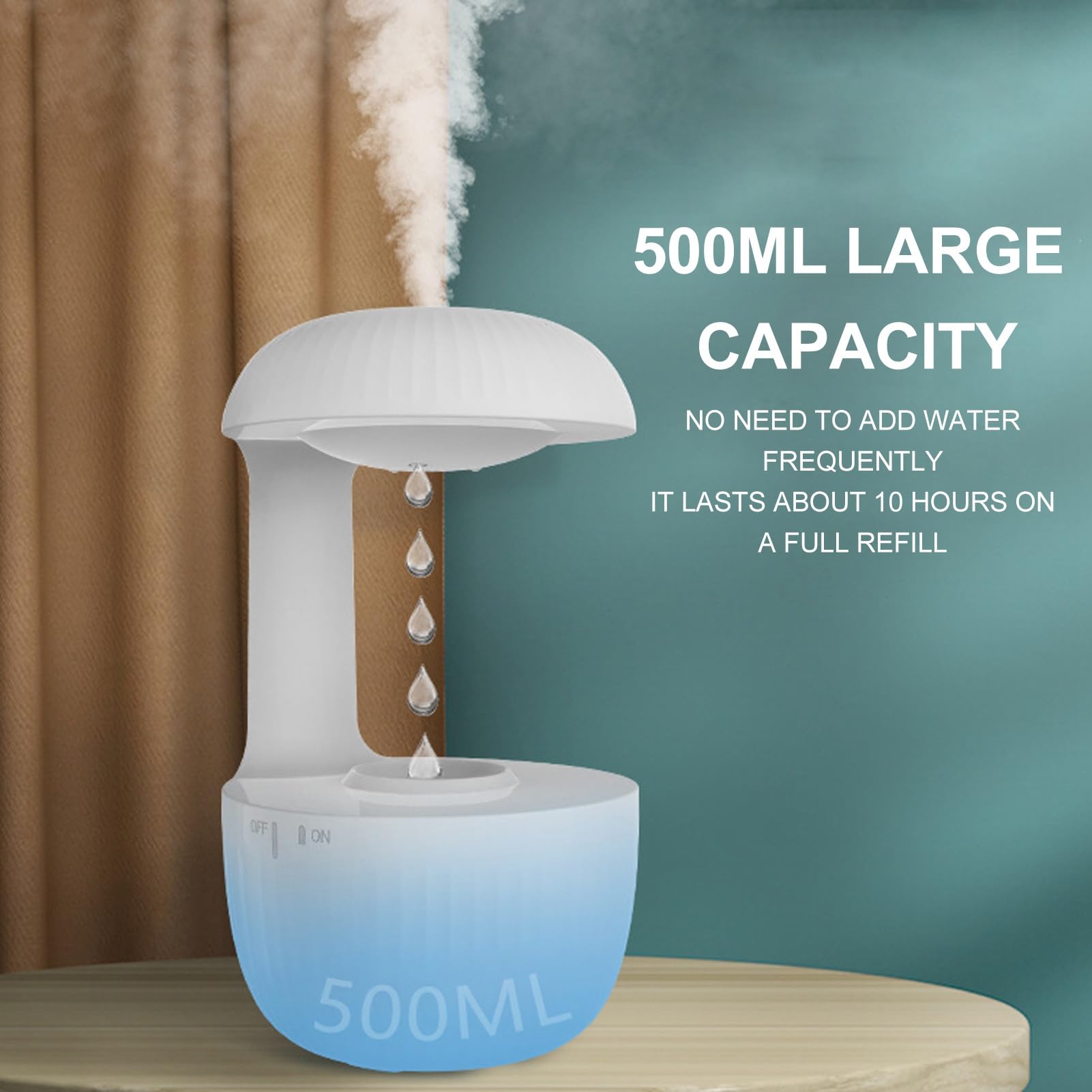 Humidificador de Niebla Fría, Humidificadores Inteligentes de 500Ml para Dormitorio con Diseño Antigravedad Apagado Automático,Humidificador Aire para Habitaciones Grandes